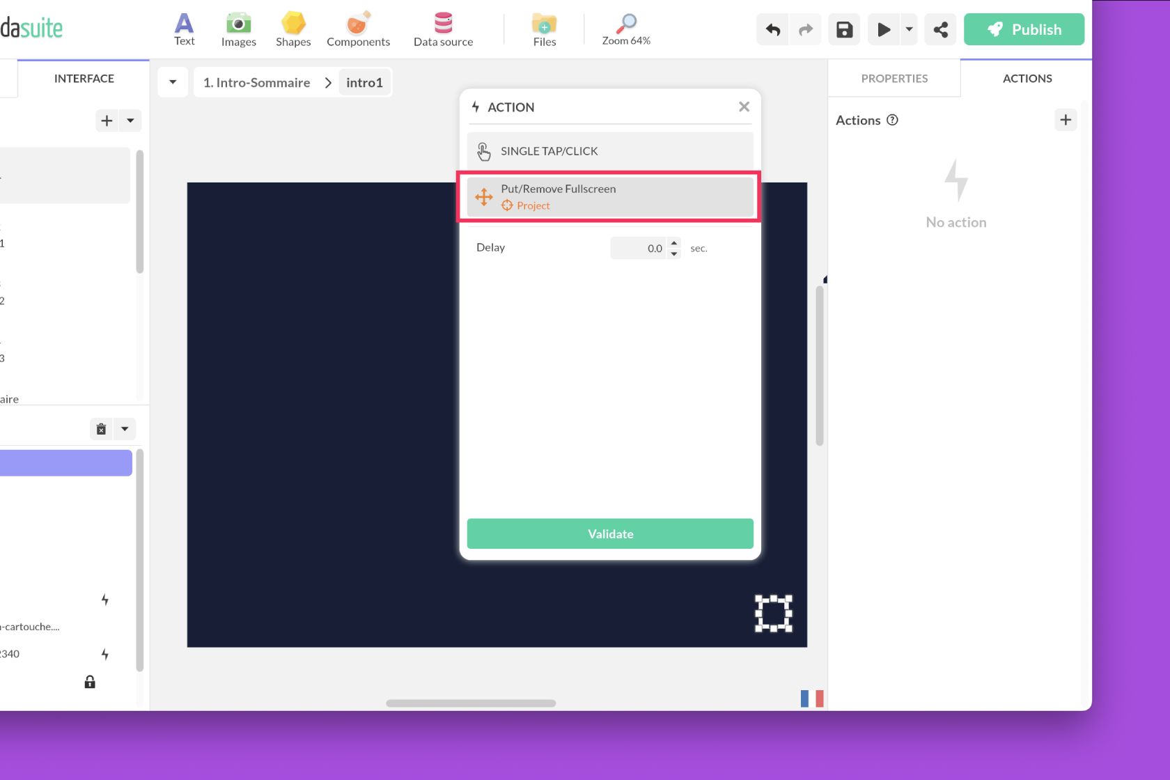 Action mettre/enlever le plein écran