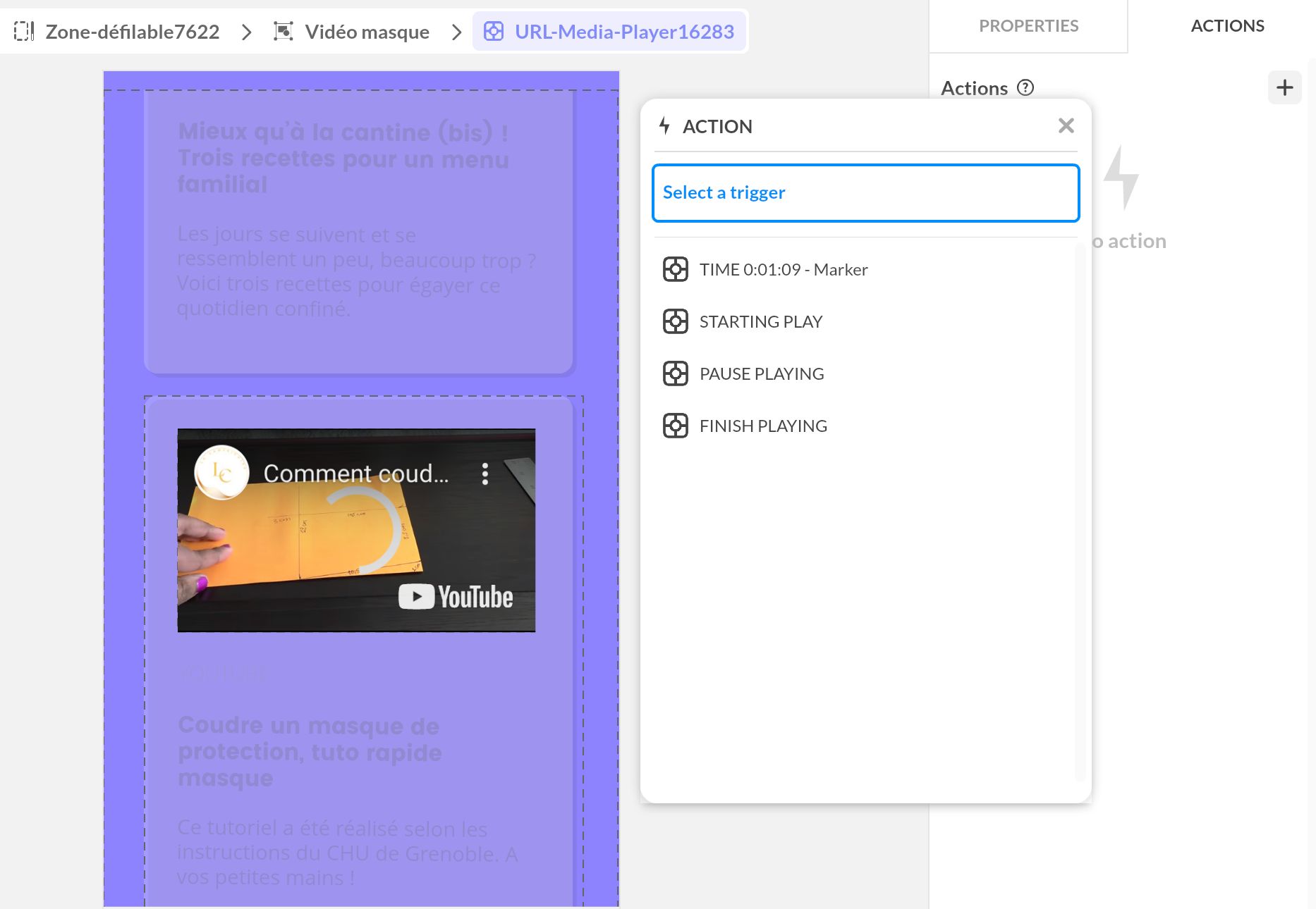 Action setup for URL Media Player