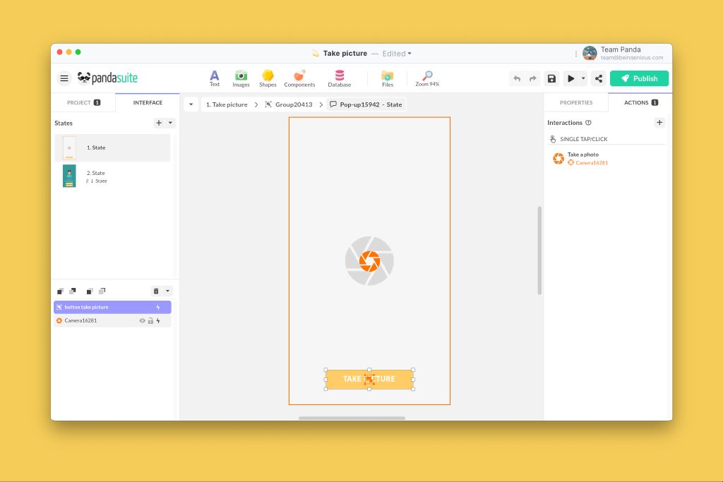 Button for photo capture