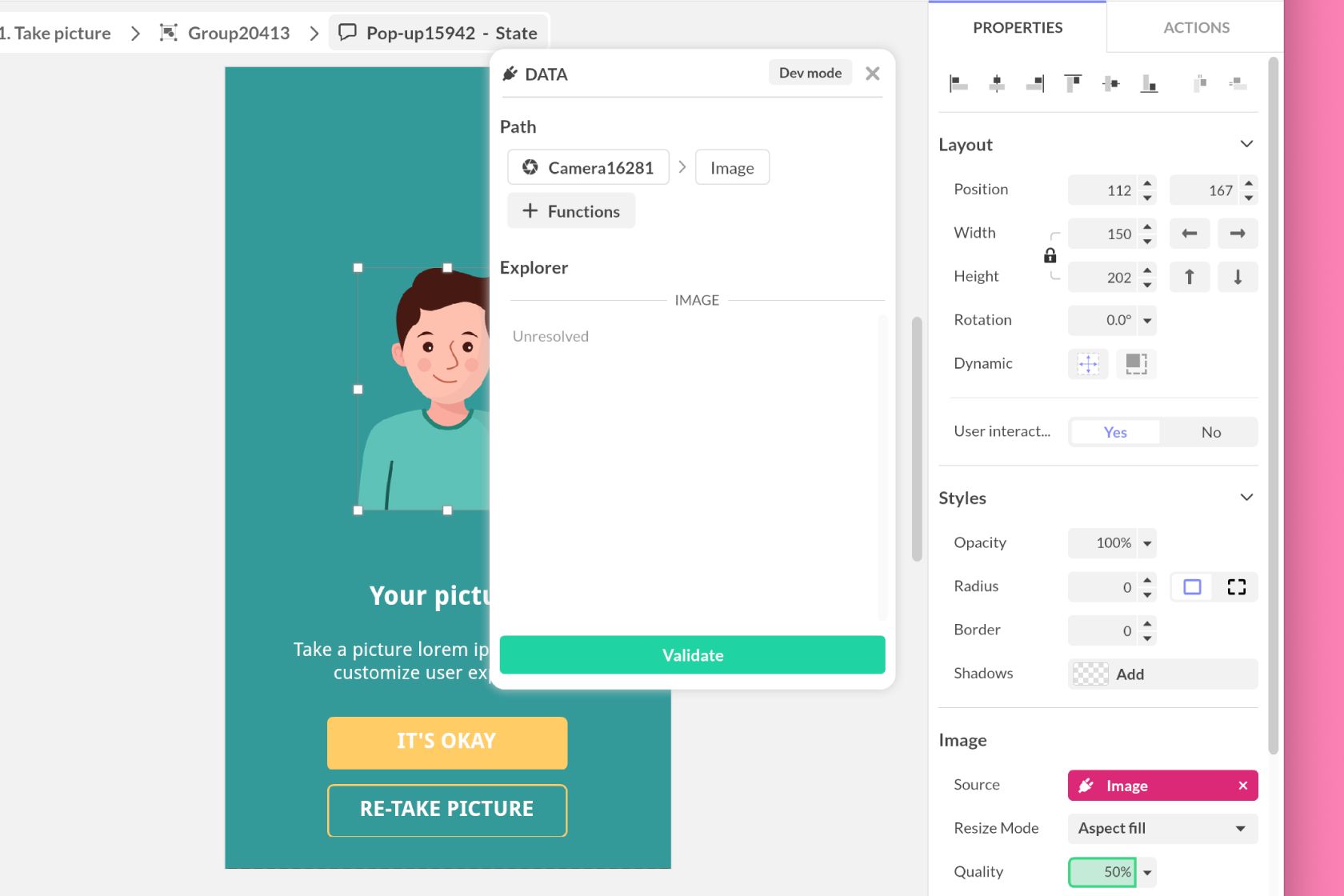 Add data binding to camera