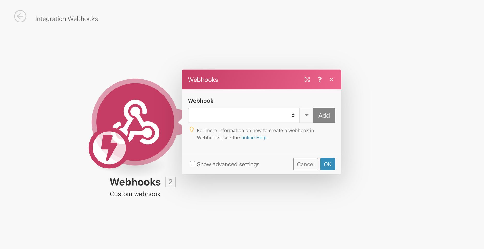 Adding a new webhook in Integromat