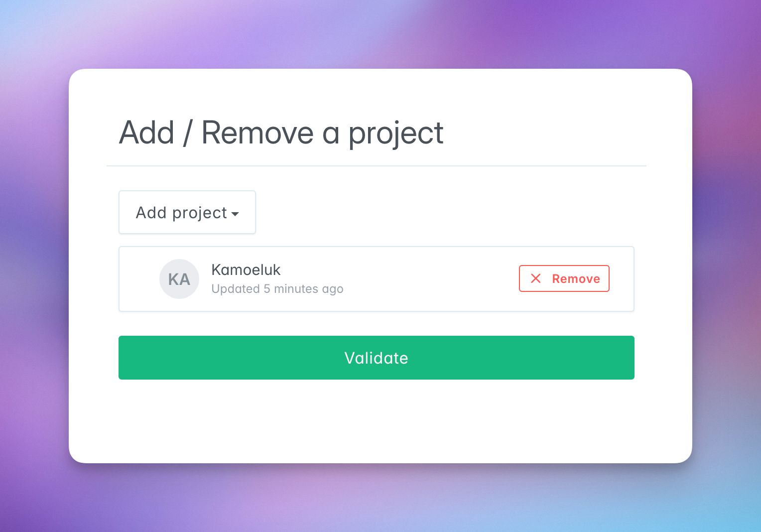 Add / Remove a project dialog