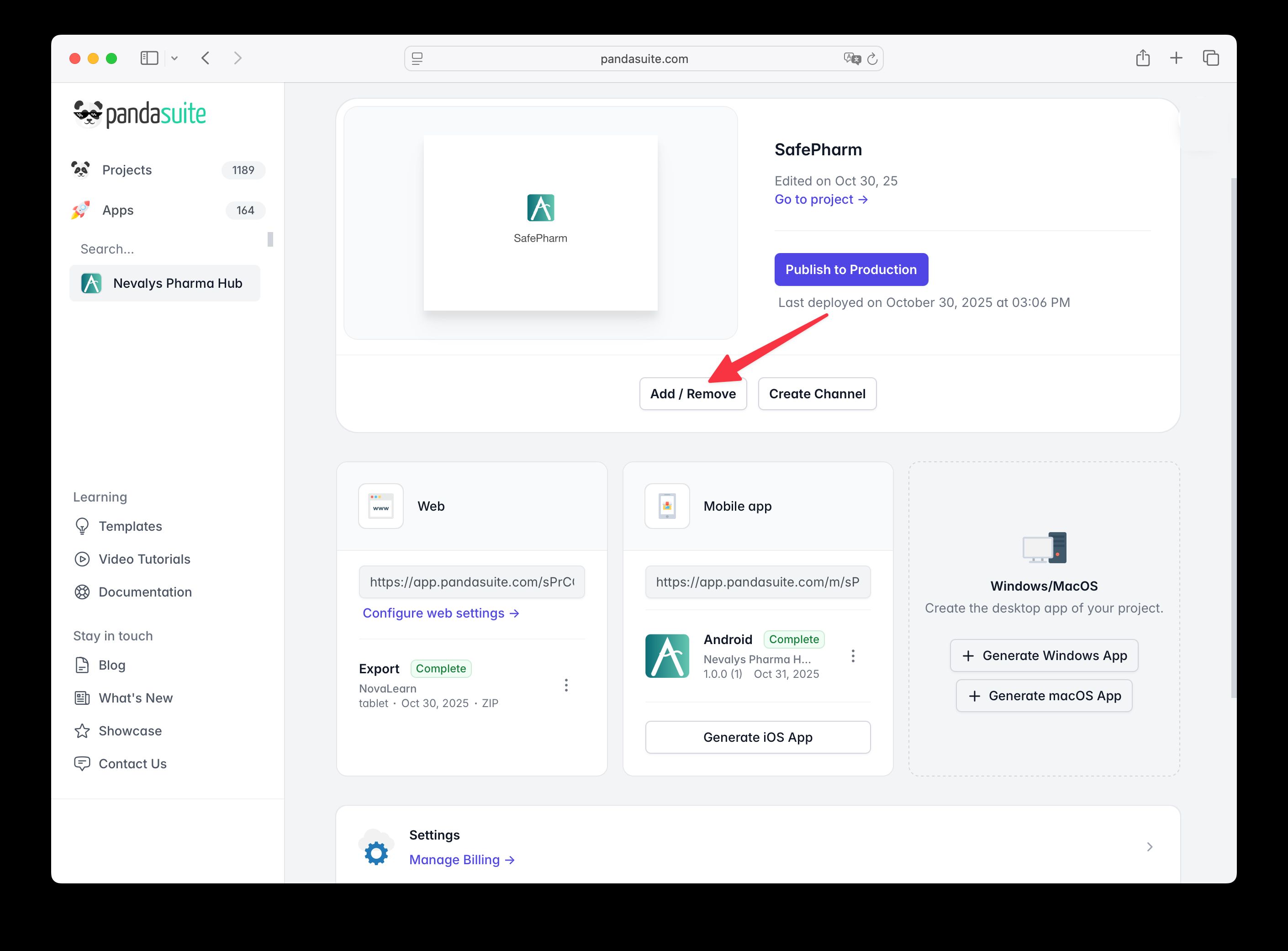 Interface for adding projects