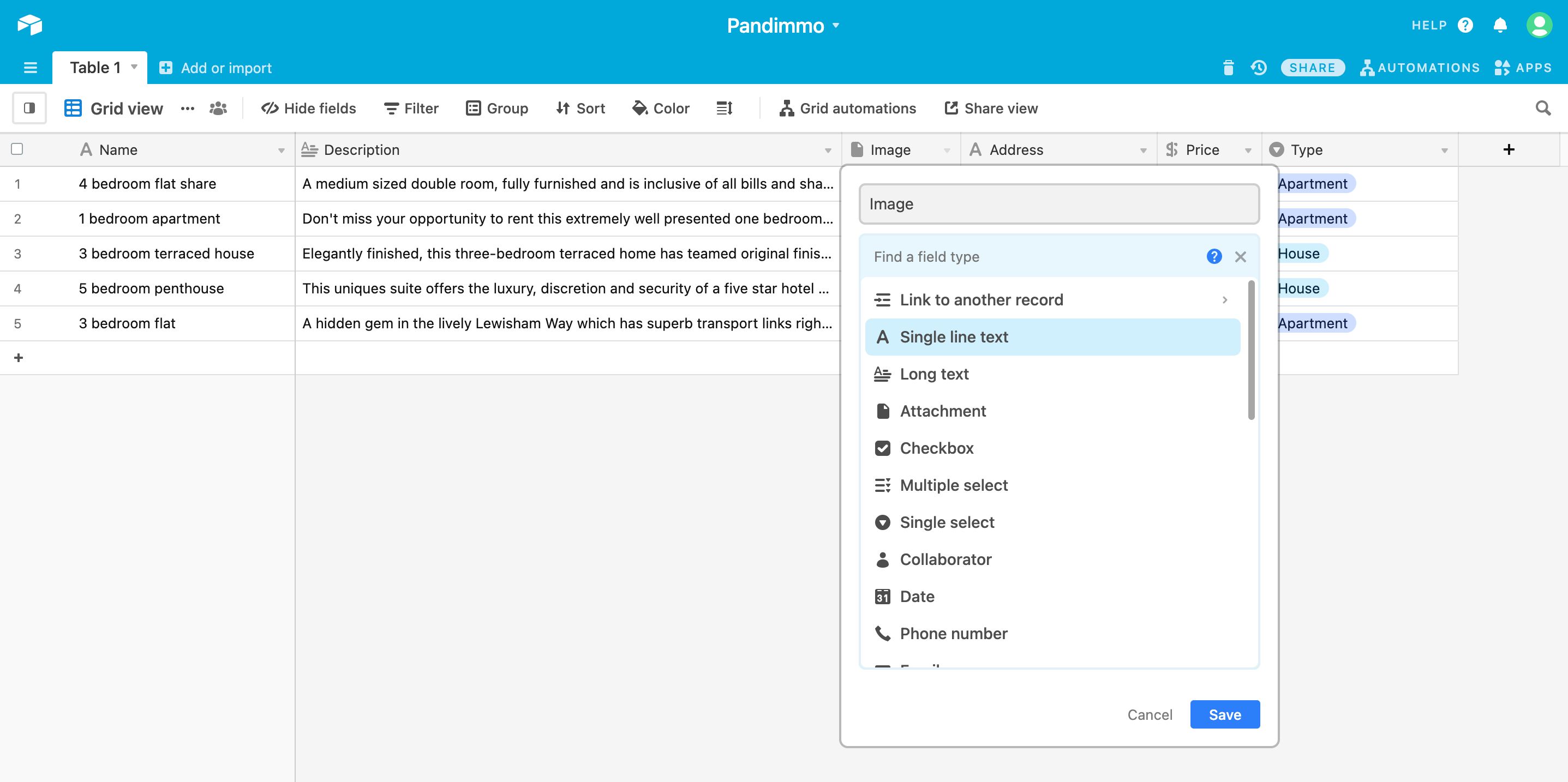 Field types in Airtable