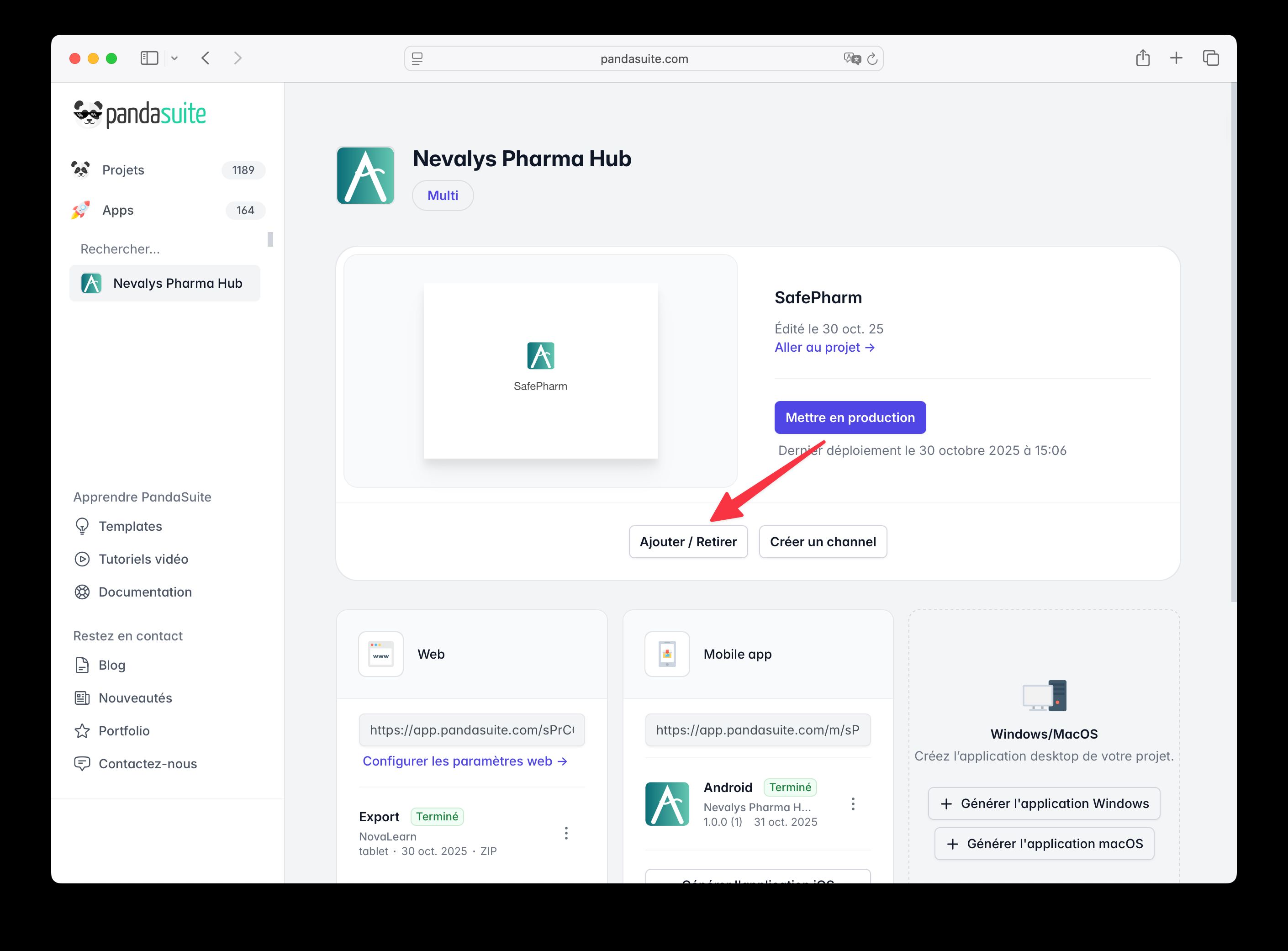 Interface pour ajouter des projets
