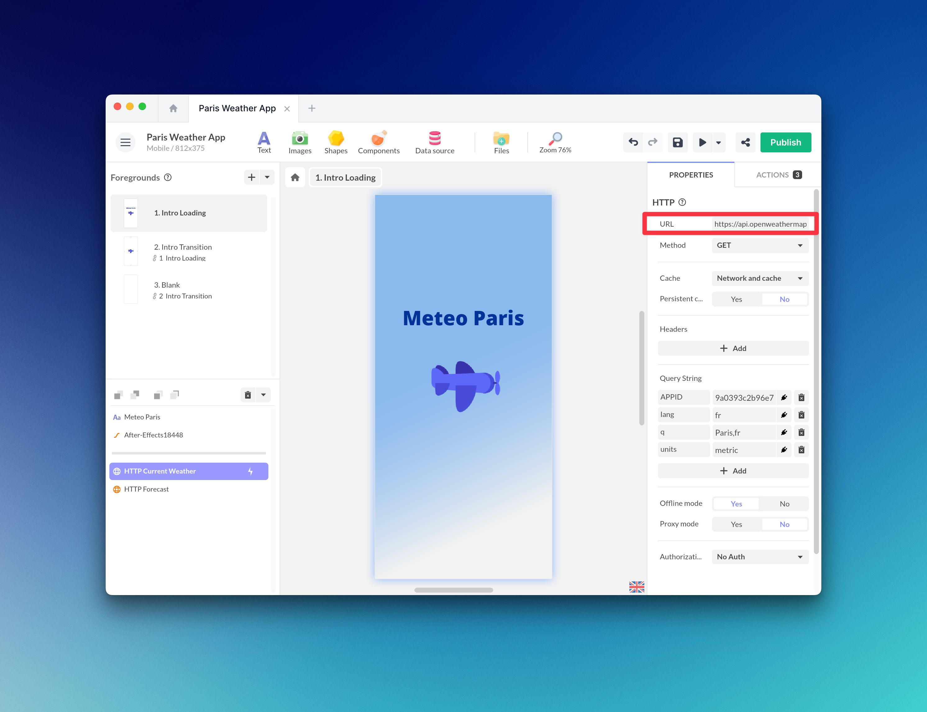 API parameters example