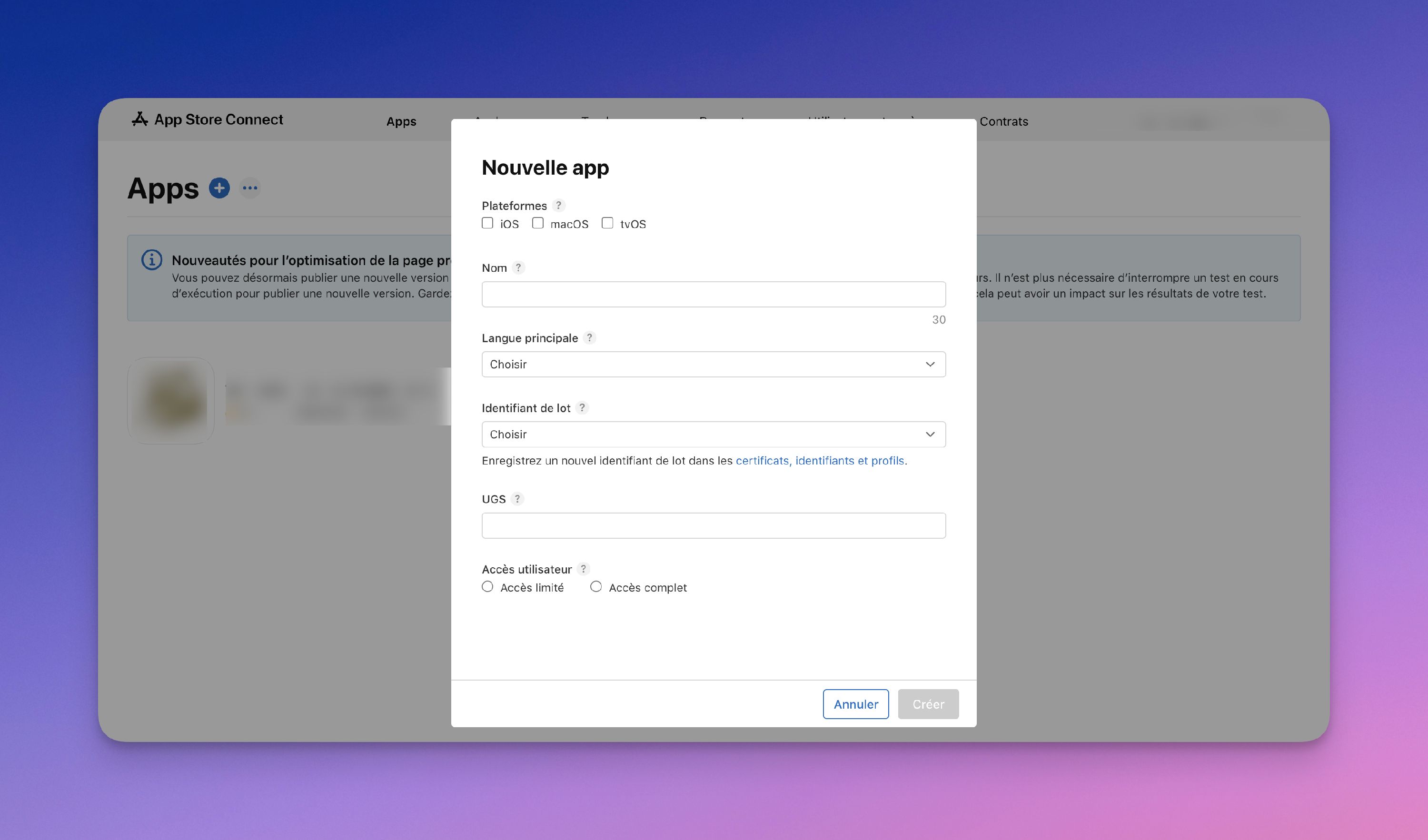 App information screen