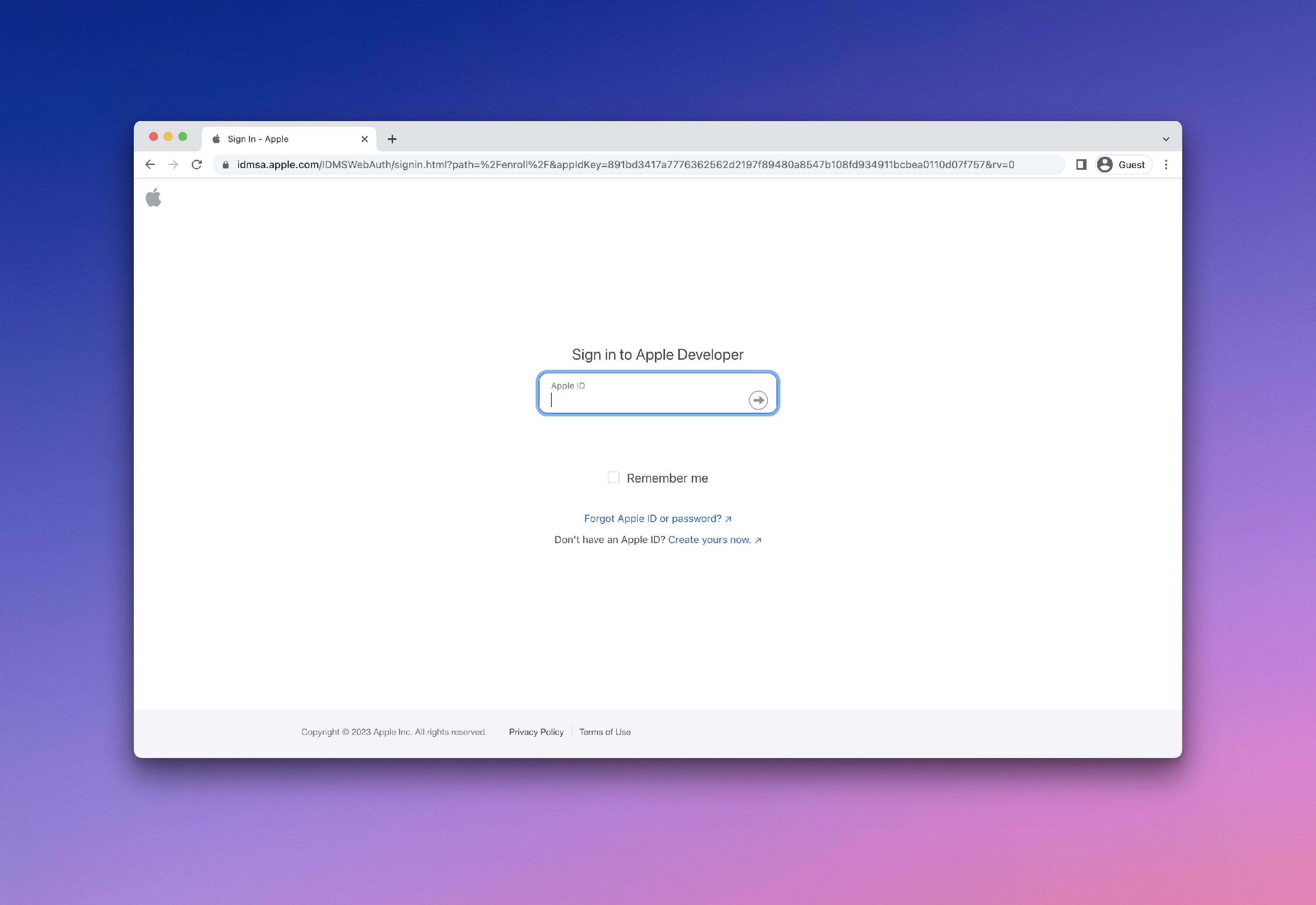 Apple ID login page