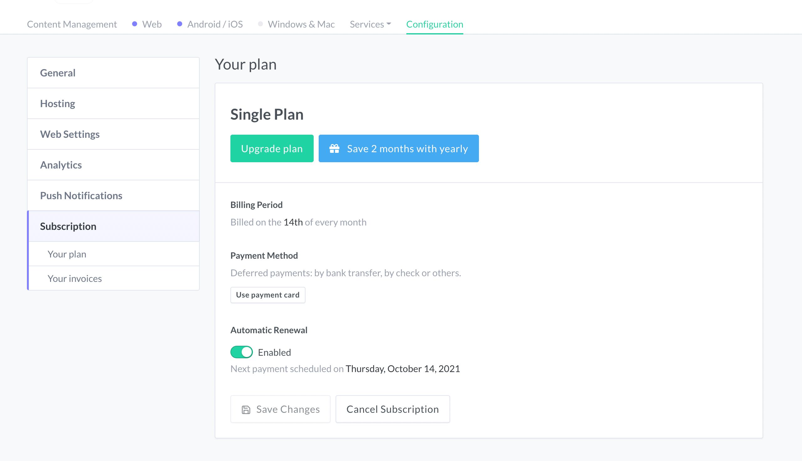 Application settings screenshot