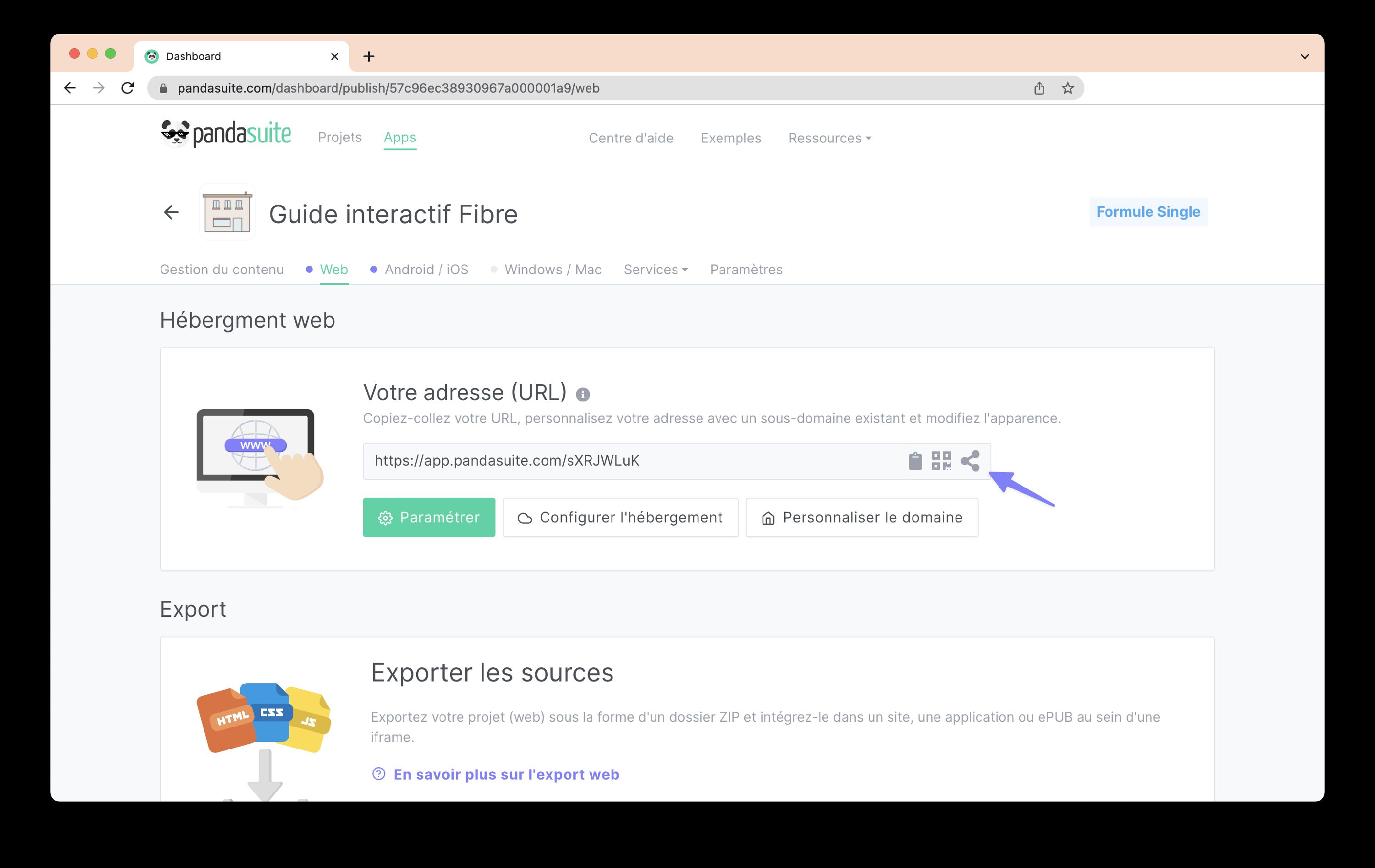 Bouton mettre en ligne dans PandaSuite