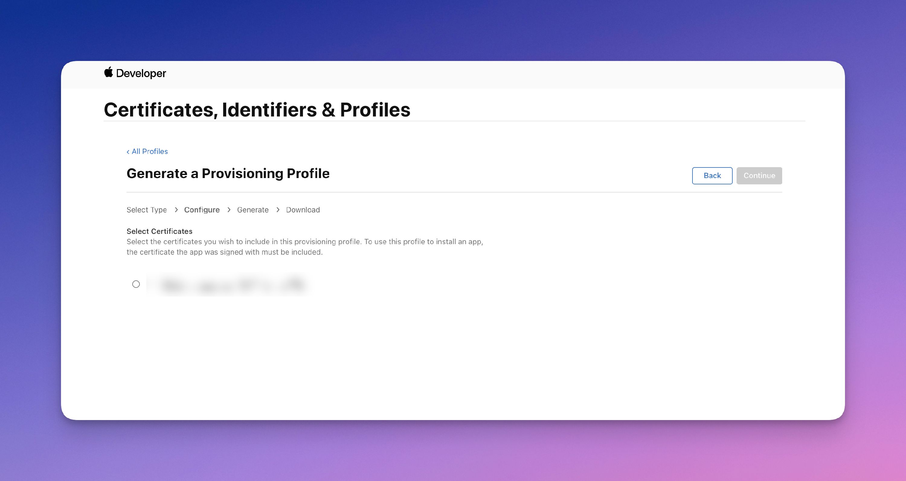 certificate selection