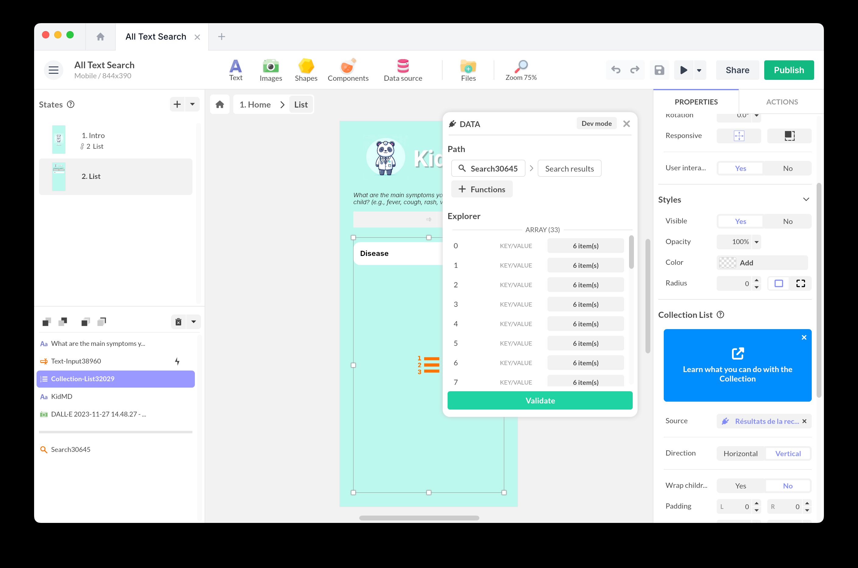 Collection component setup