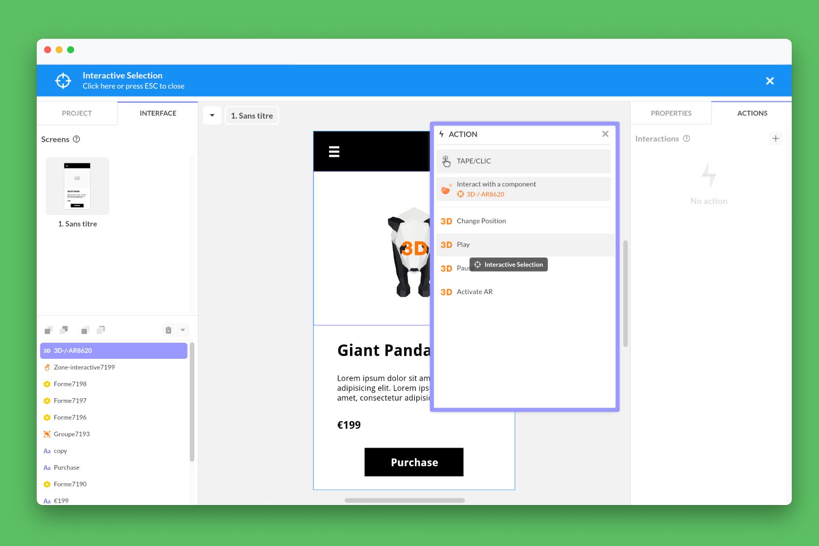 Component interaction actions