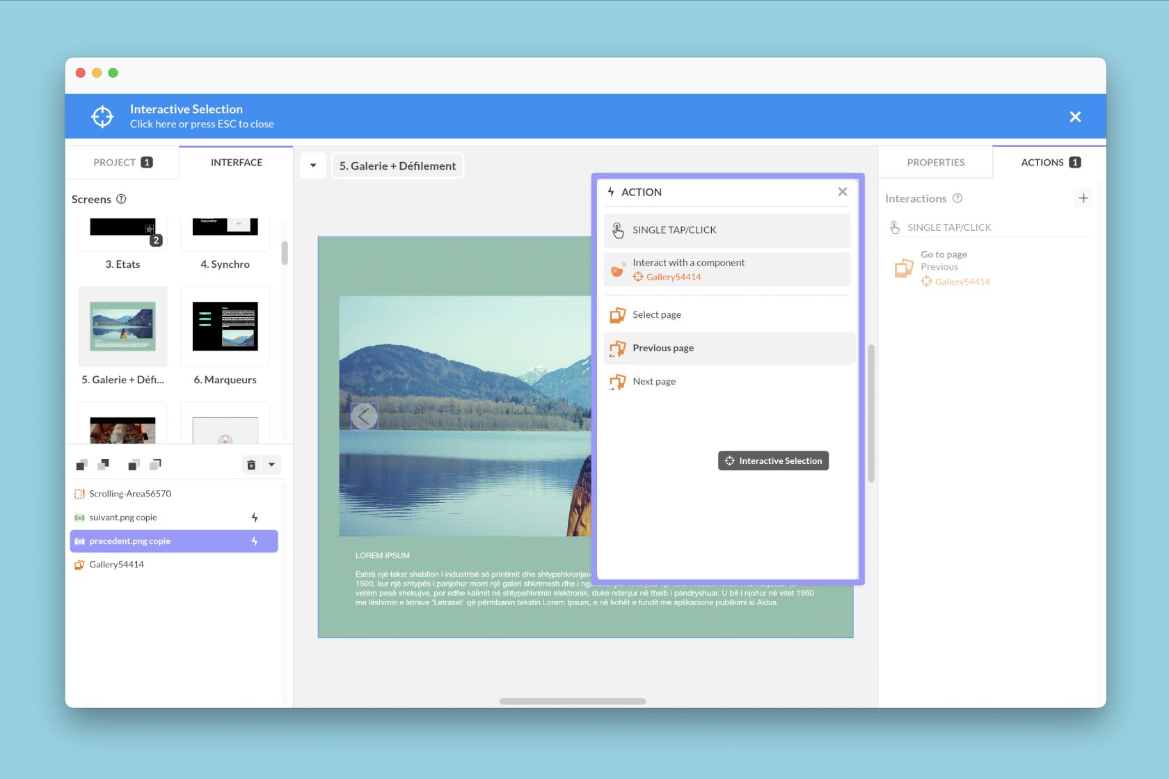 Component interaction actions