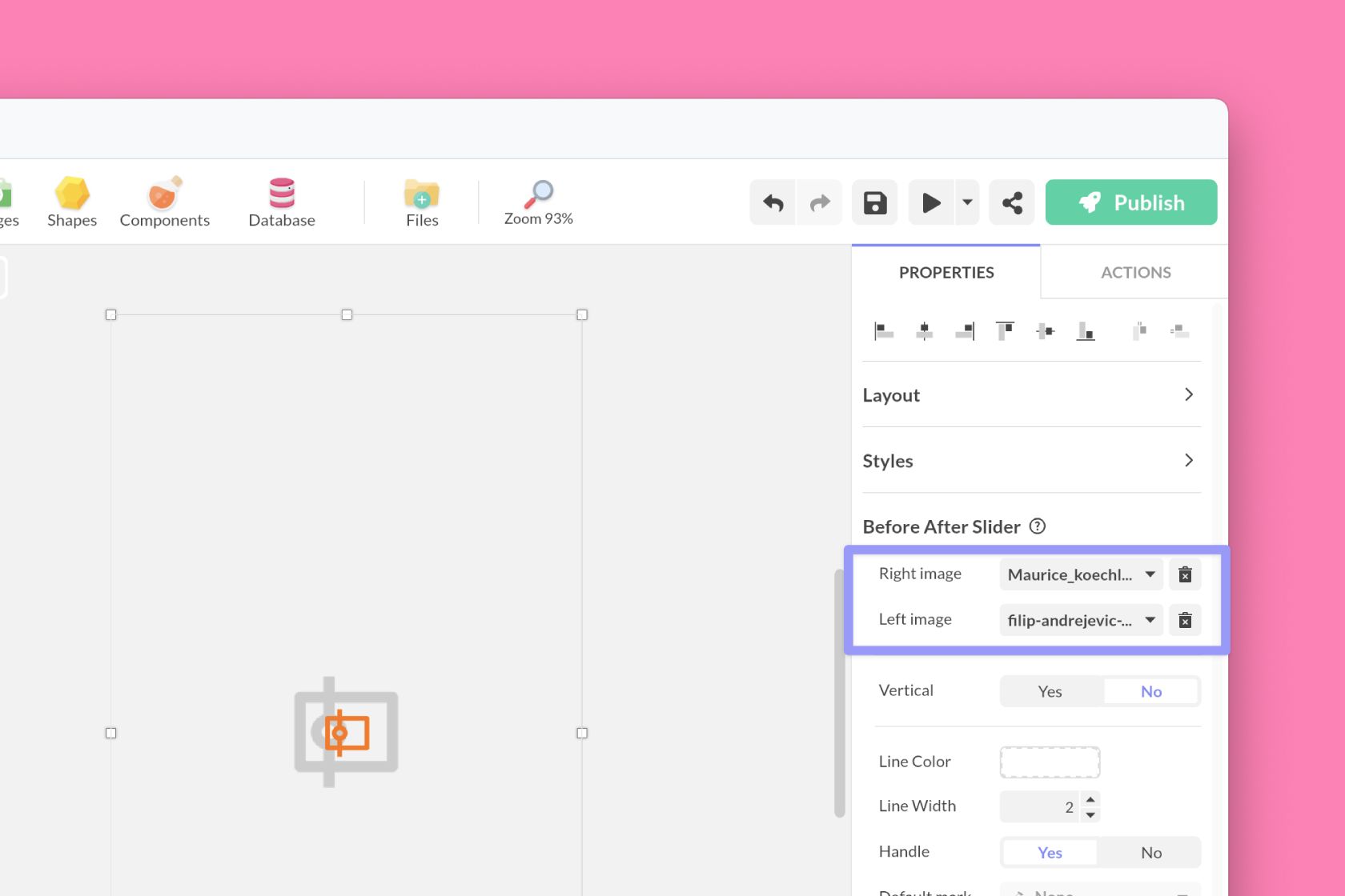 Component properties settings