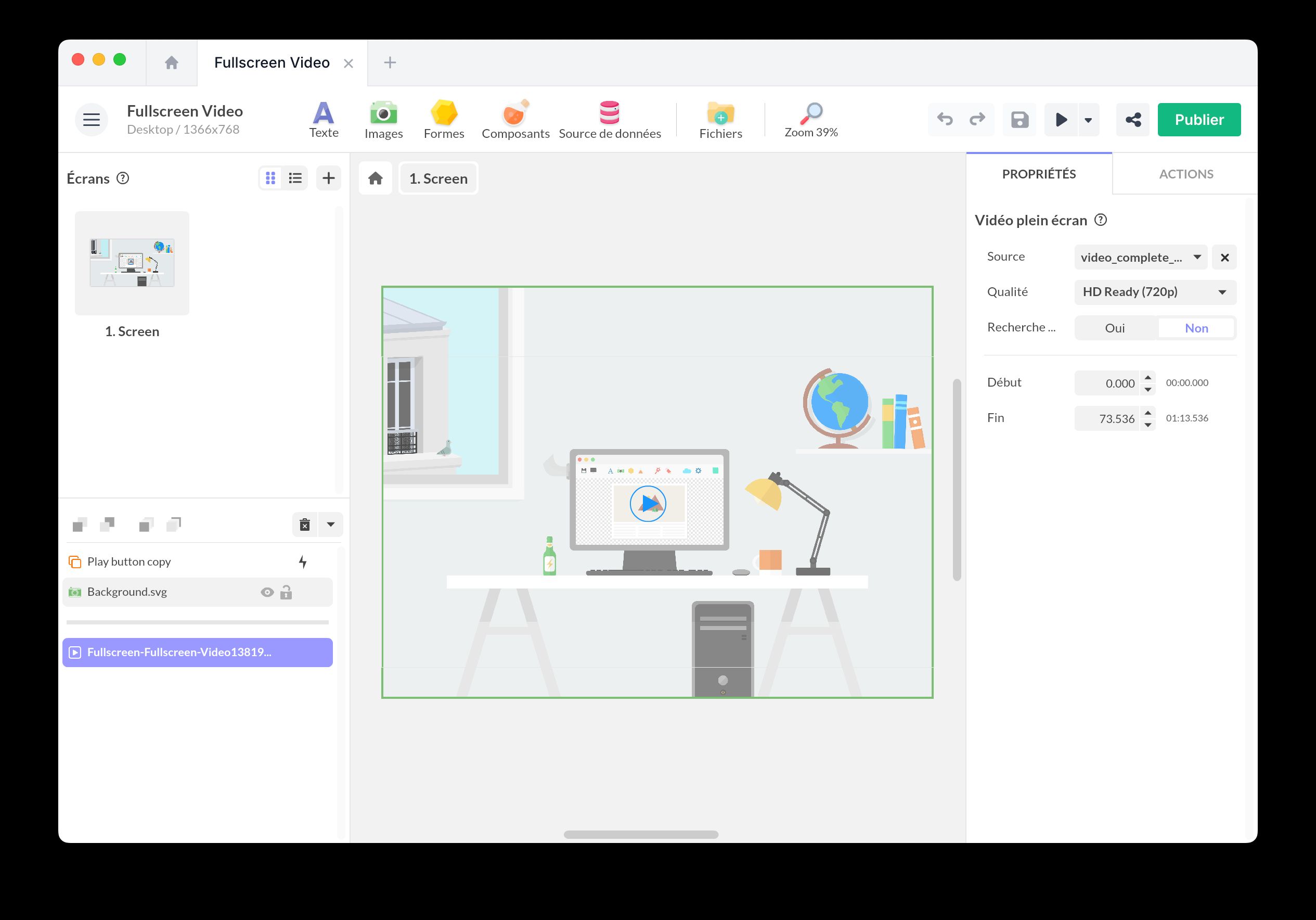 Configuration options for fullscreen video component