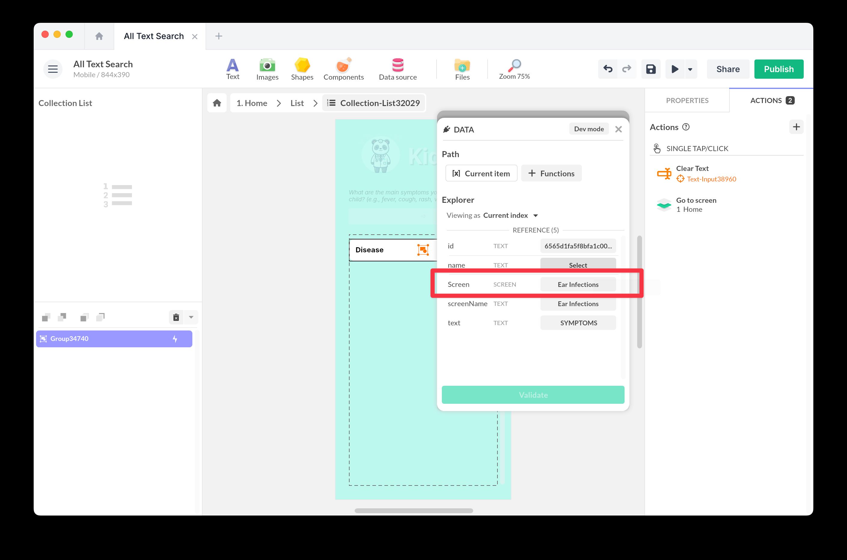 Configure navigation actions