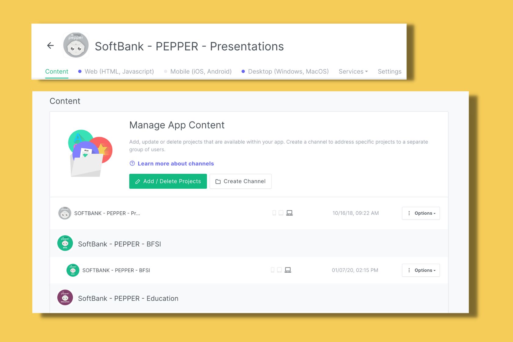 Content Tab Channels