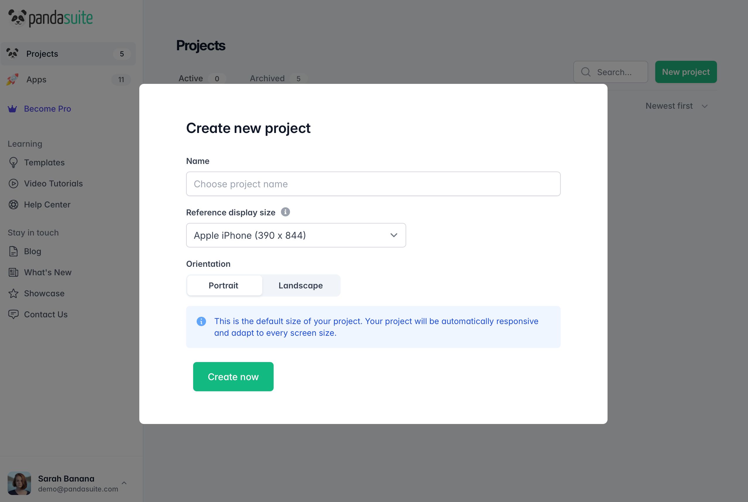 Create a new project with PandaSuite