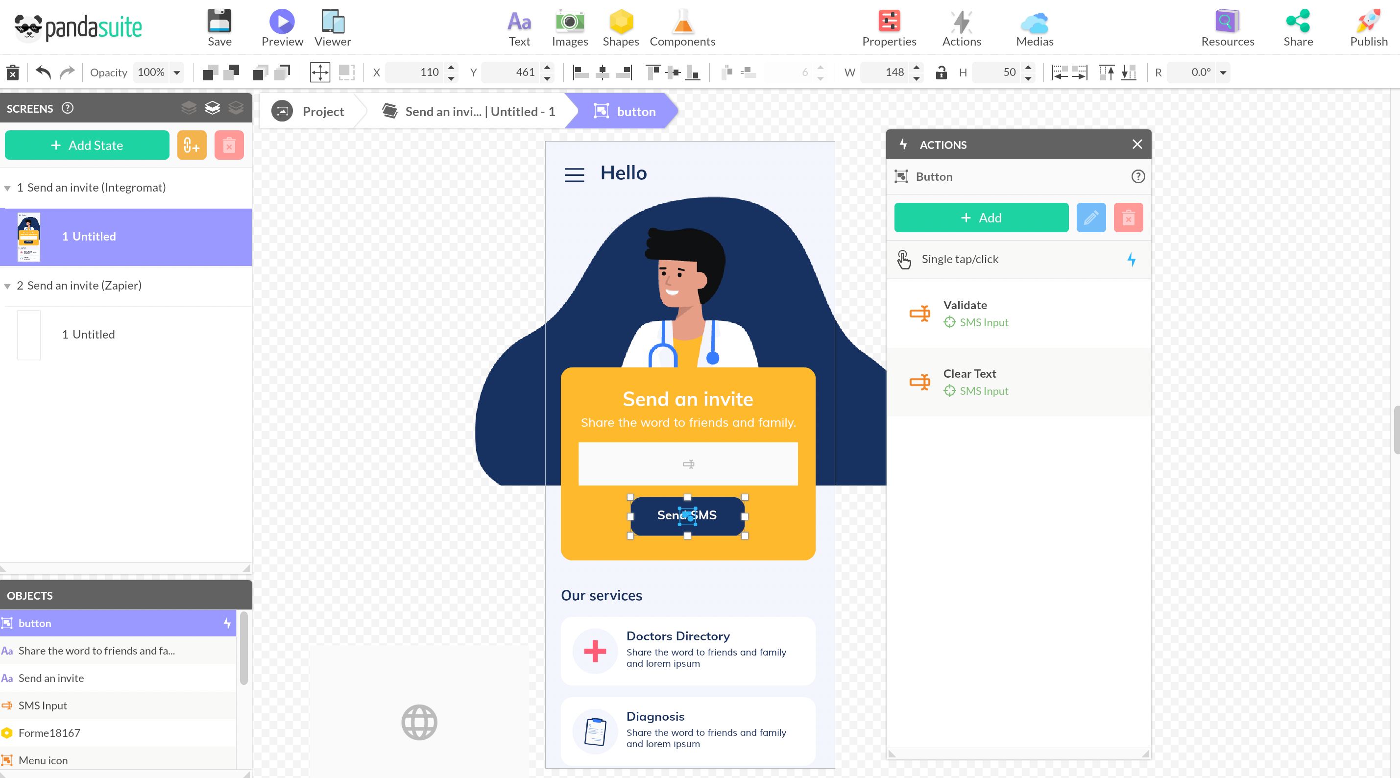 Creating a button in PandaSuite
