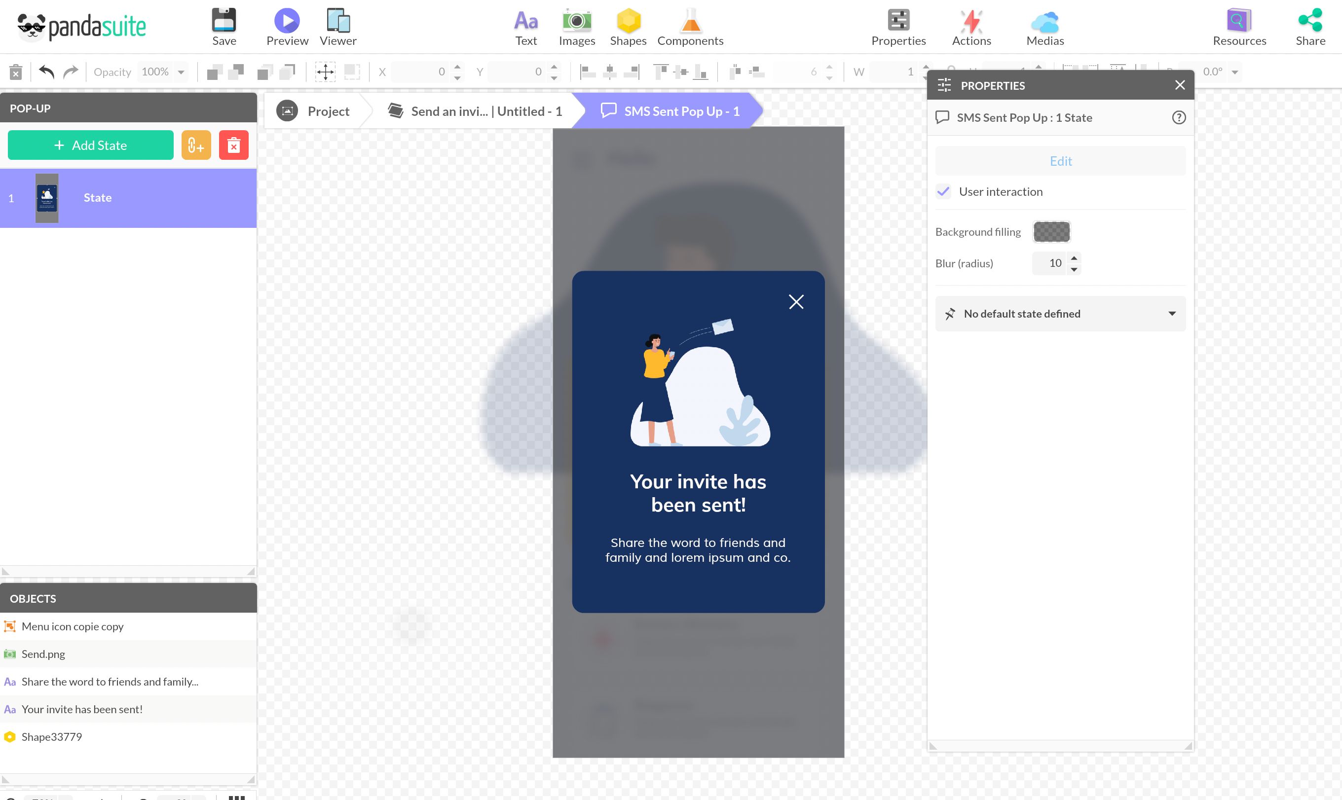 Creating pop-up in PandaSuite