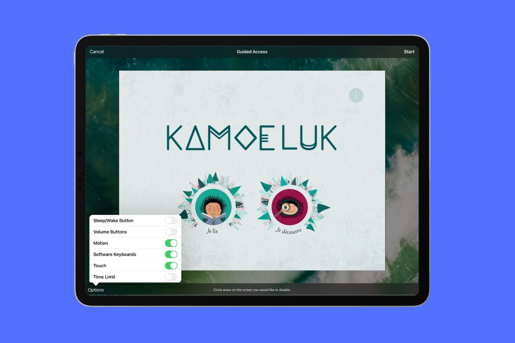 disable touch areas in application