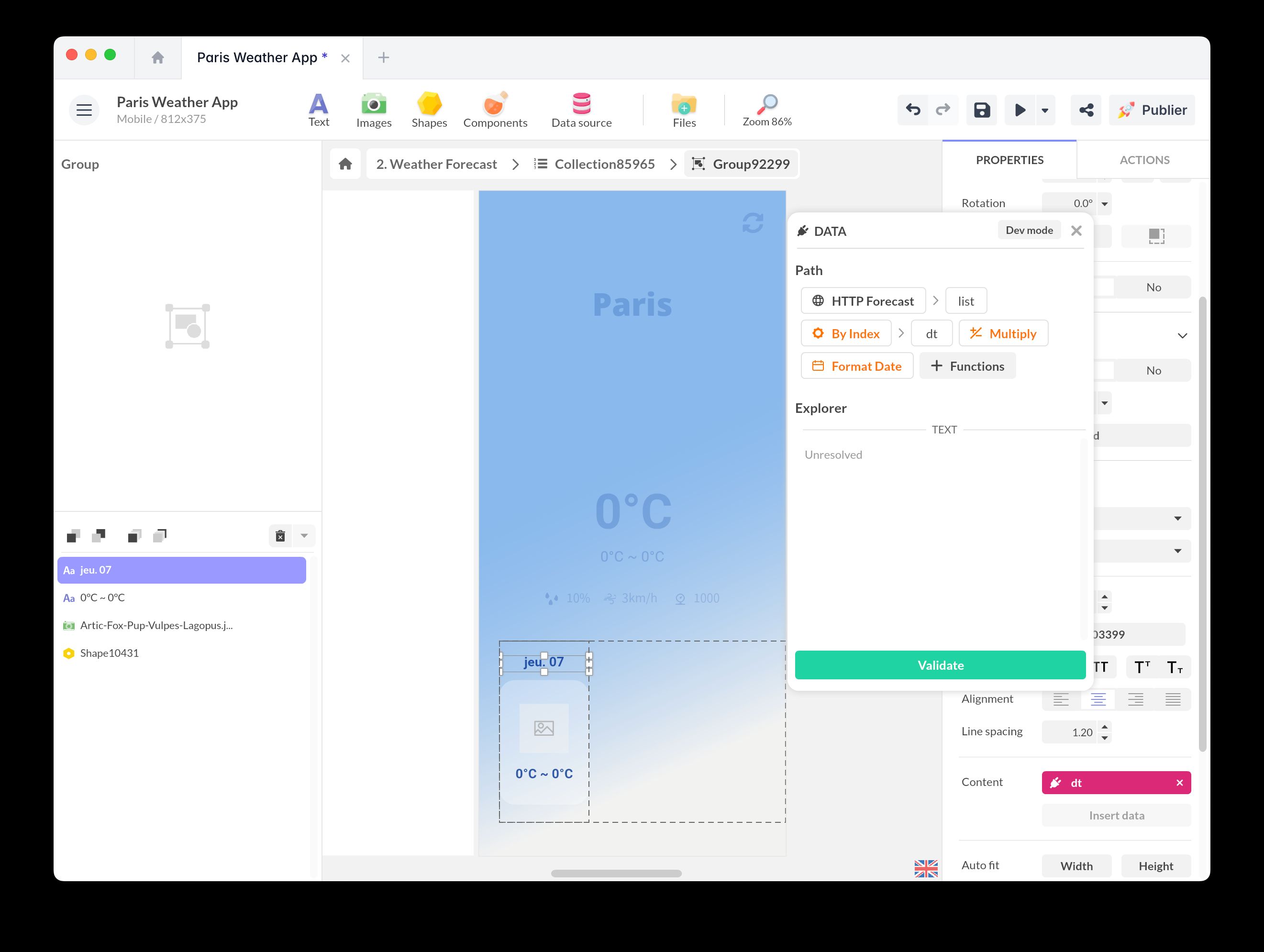 Affichage des prévisions météos