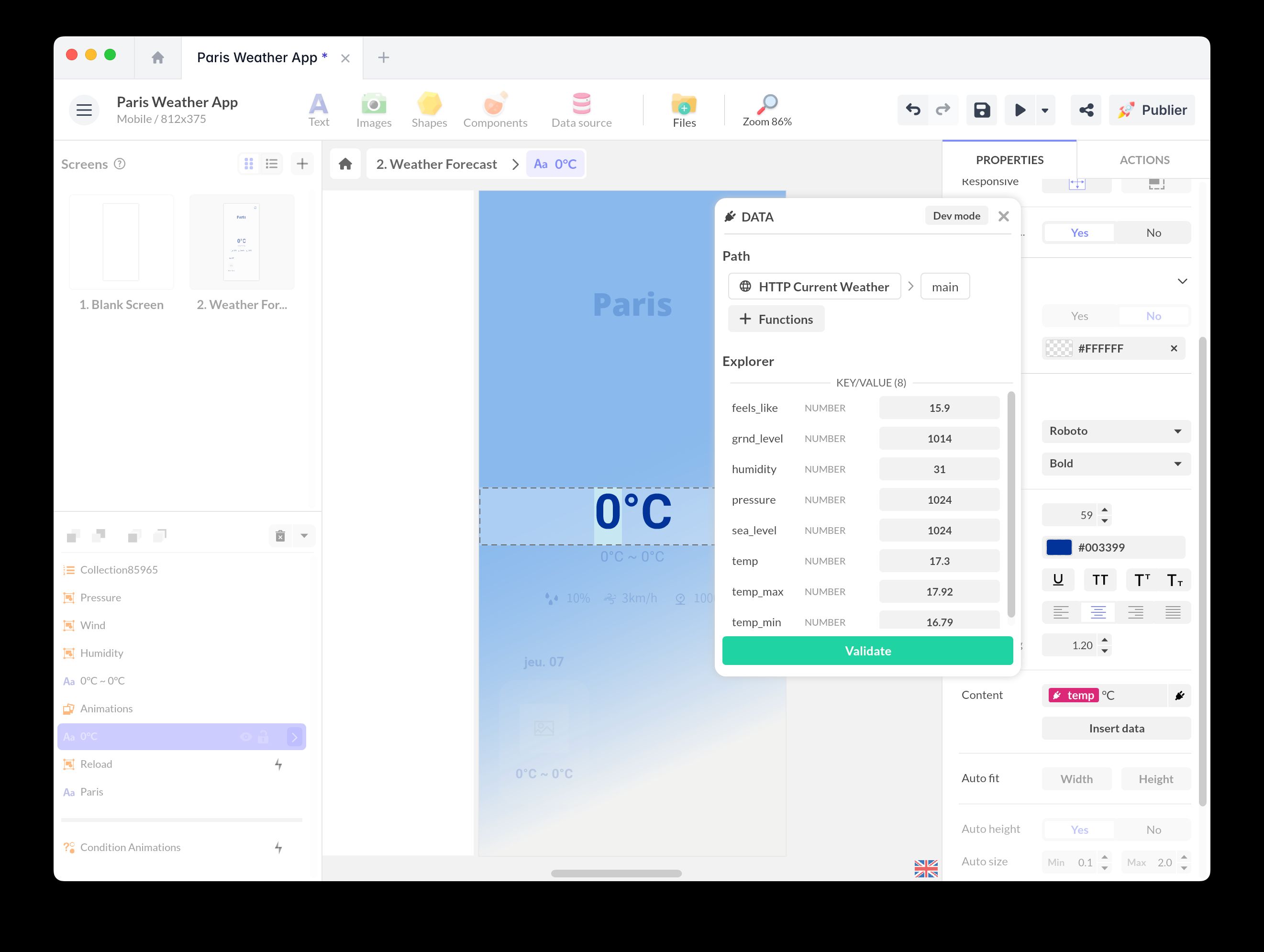Displaying temperature via the OpenWeather API