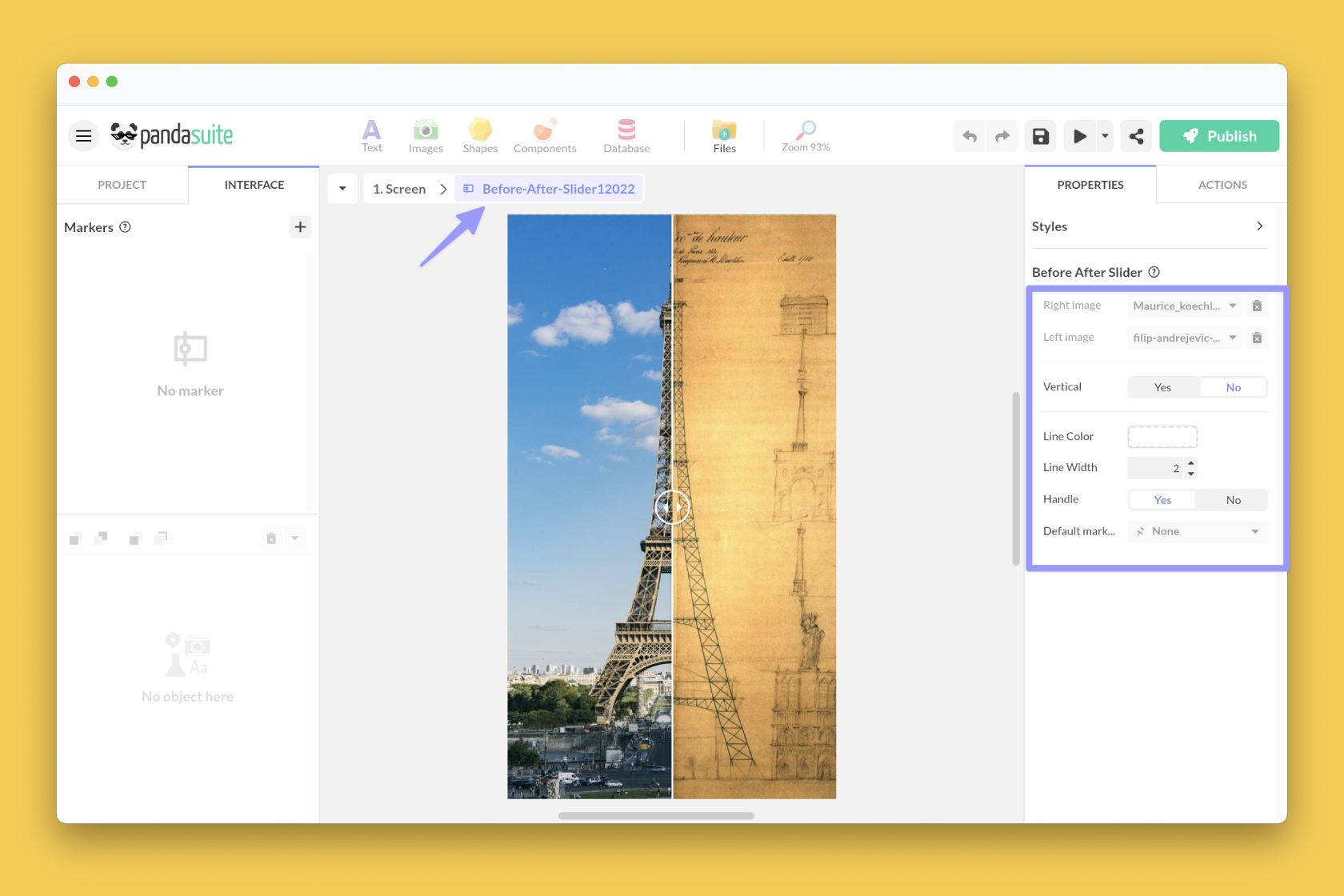 Double click component area