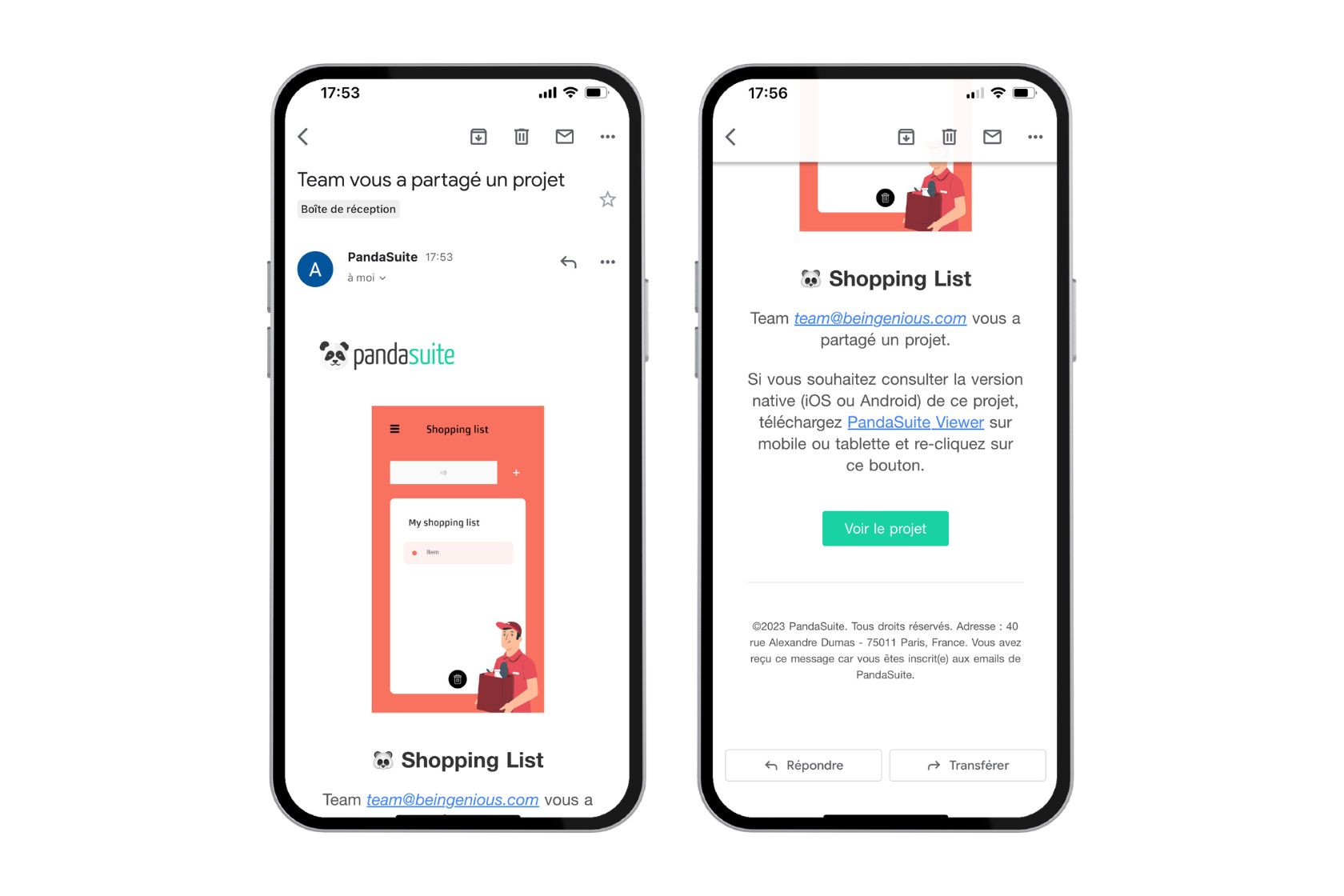 Example of an email with a sharing link