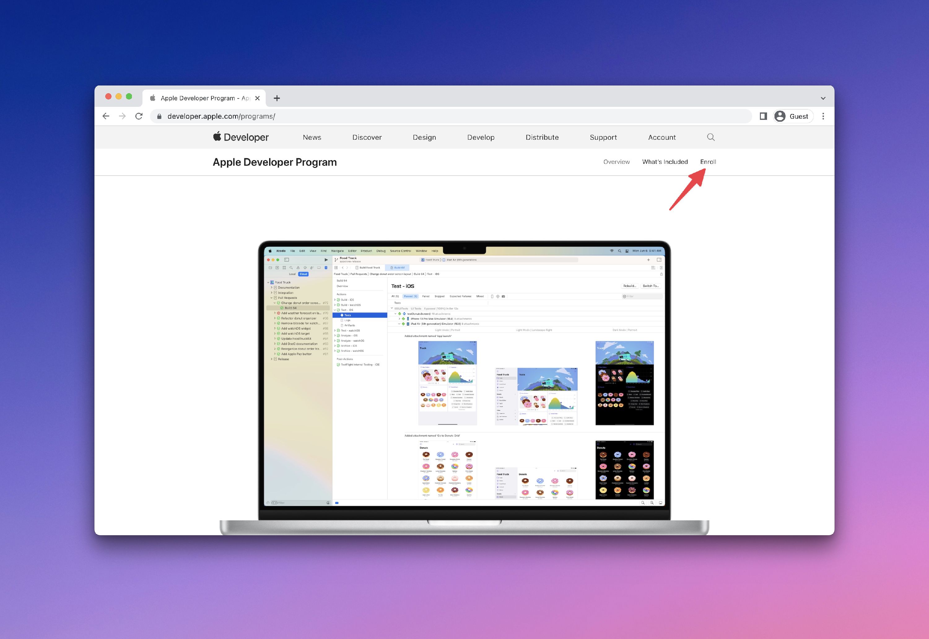 Enroll button on Apple's website