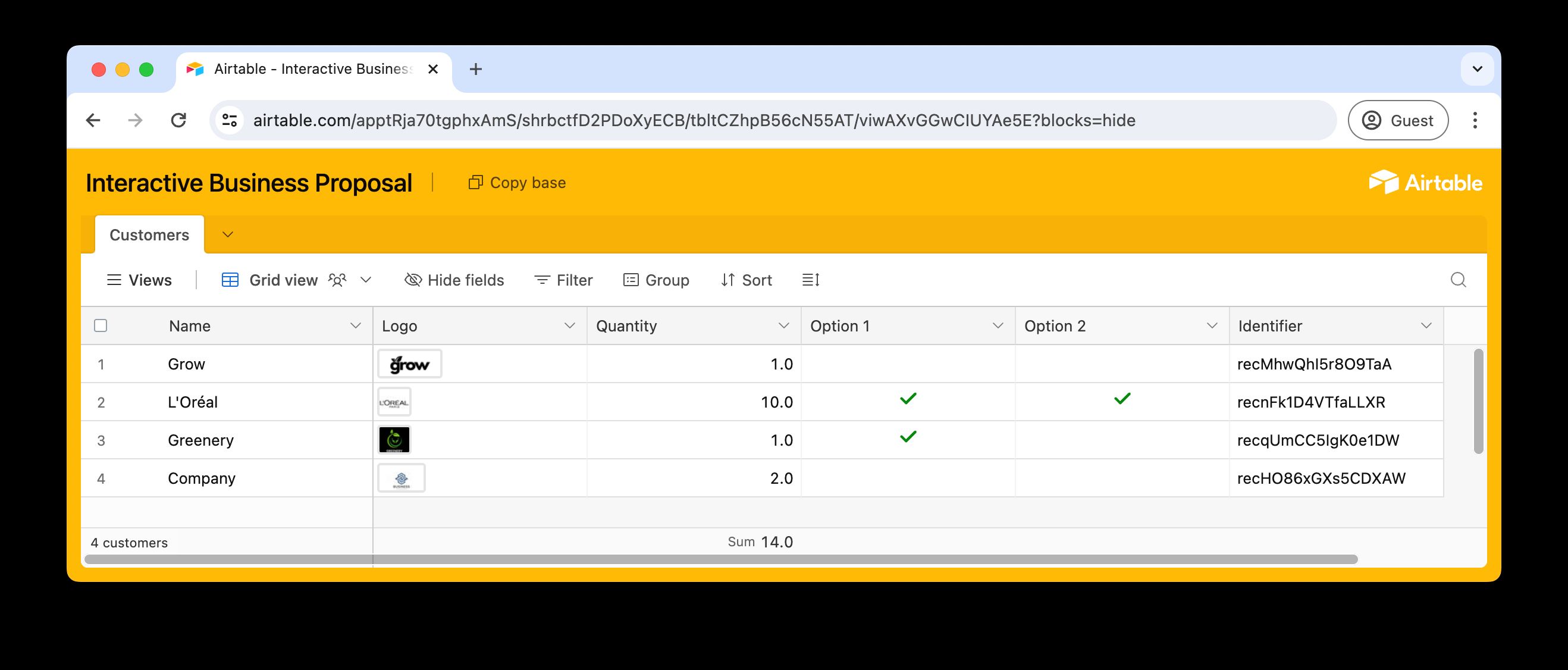 example of Airtable link to presentation