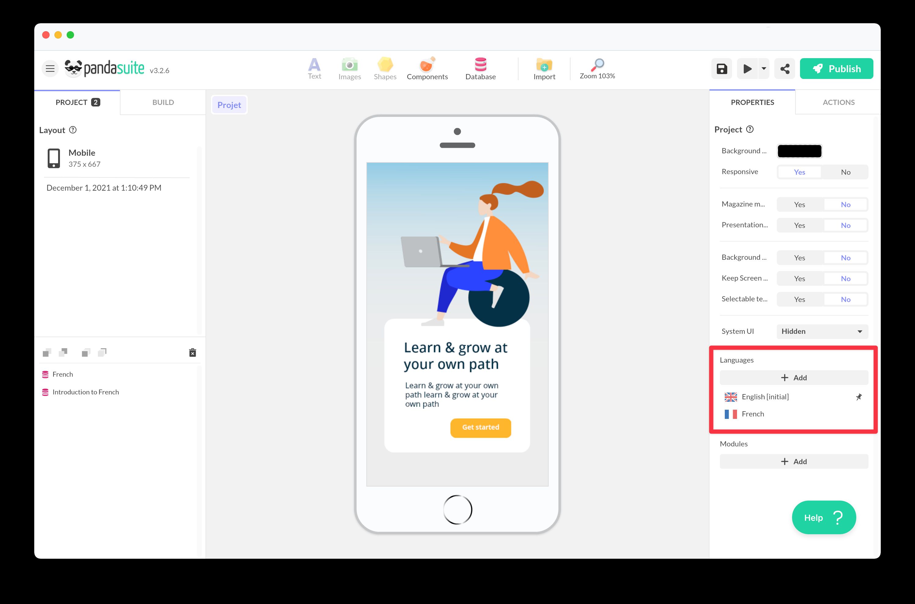 Example of language addition process