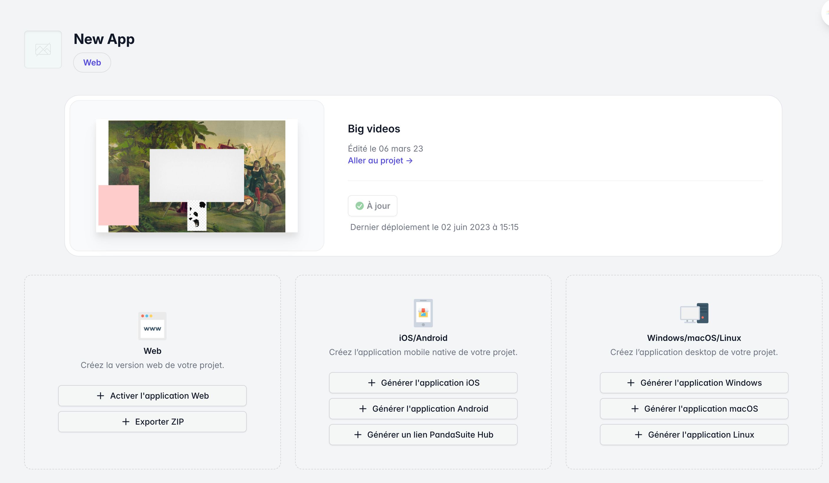 Generate Linux App button in the dashboard