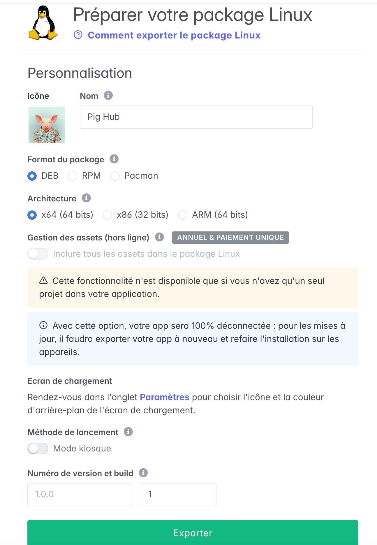 Asset management offline option in the Linux export form