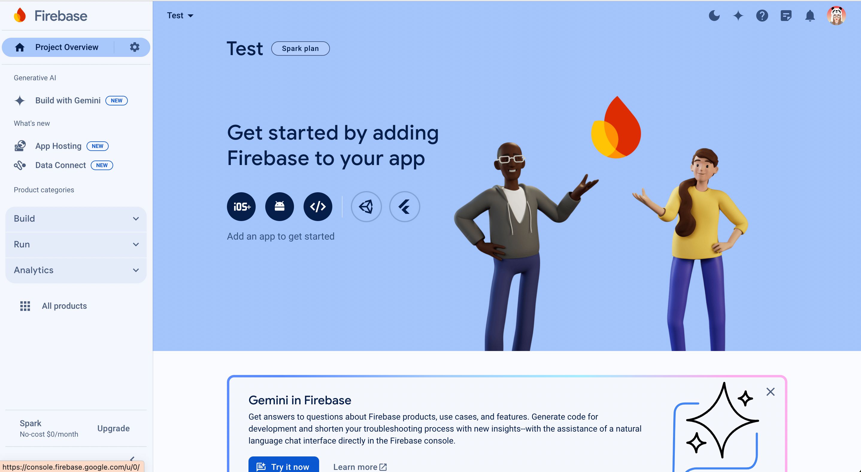 Firebase dashboard