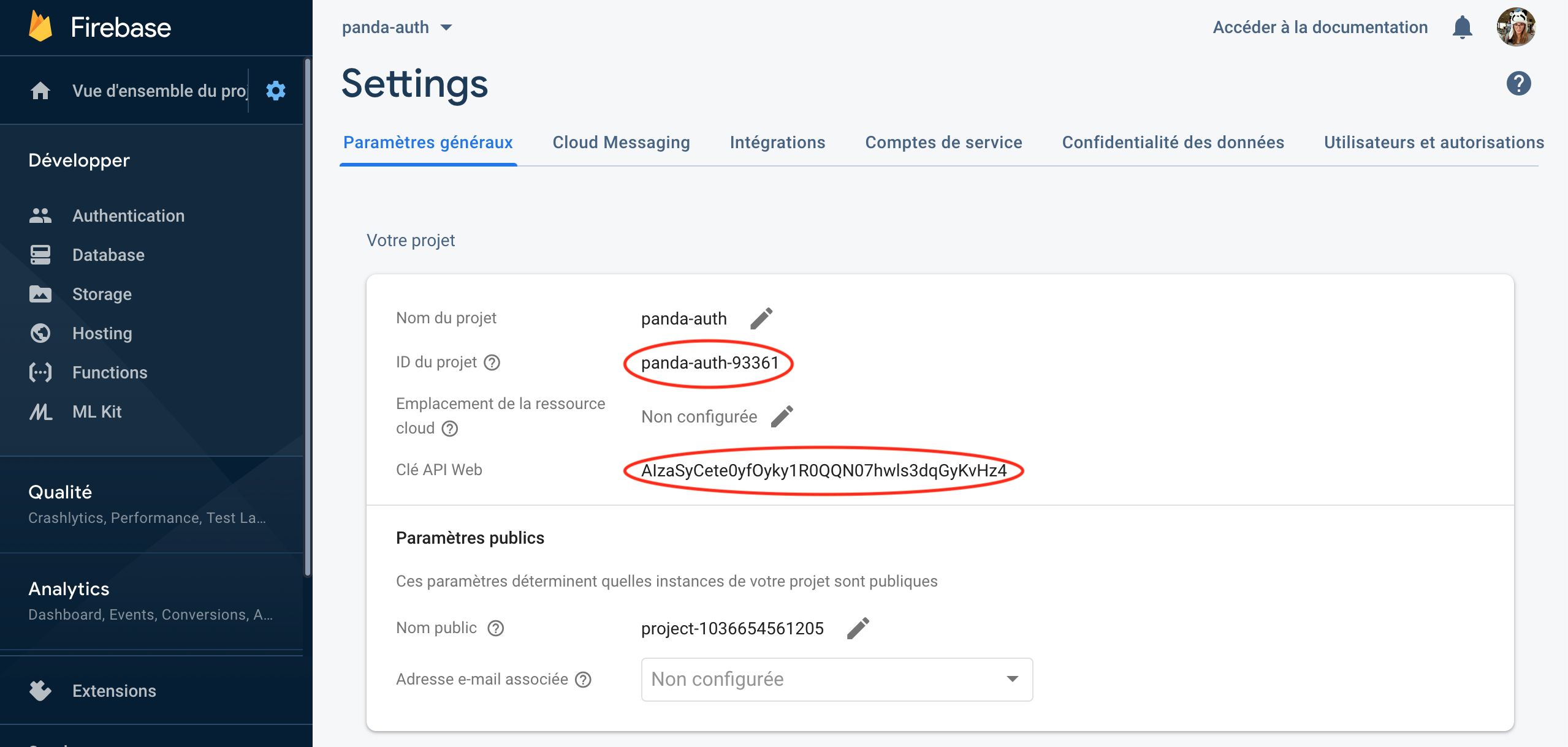 Firebase project credentials