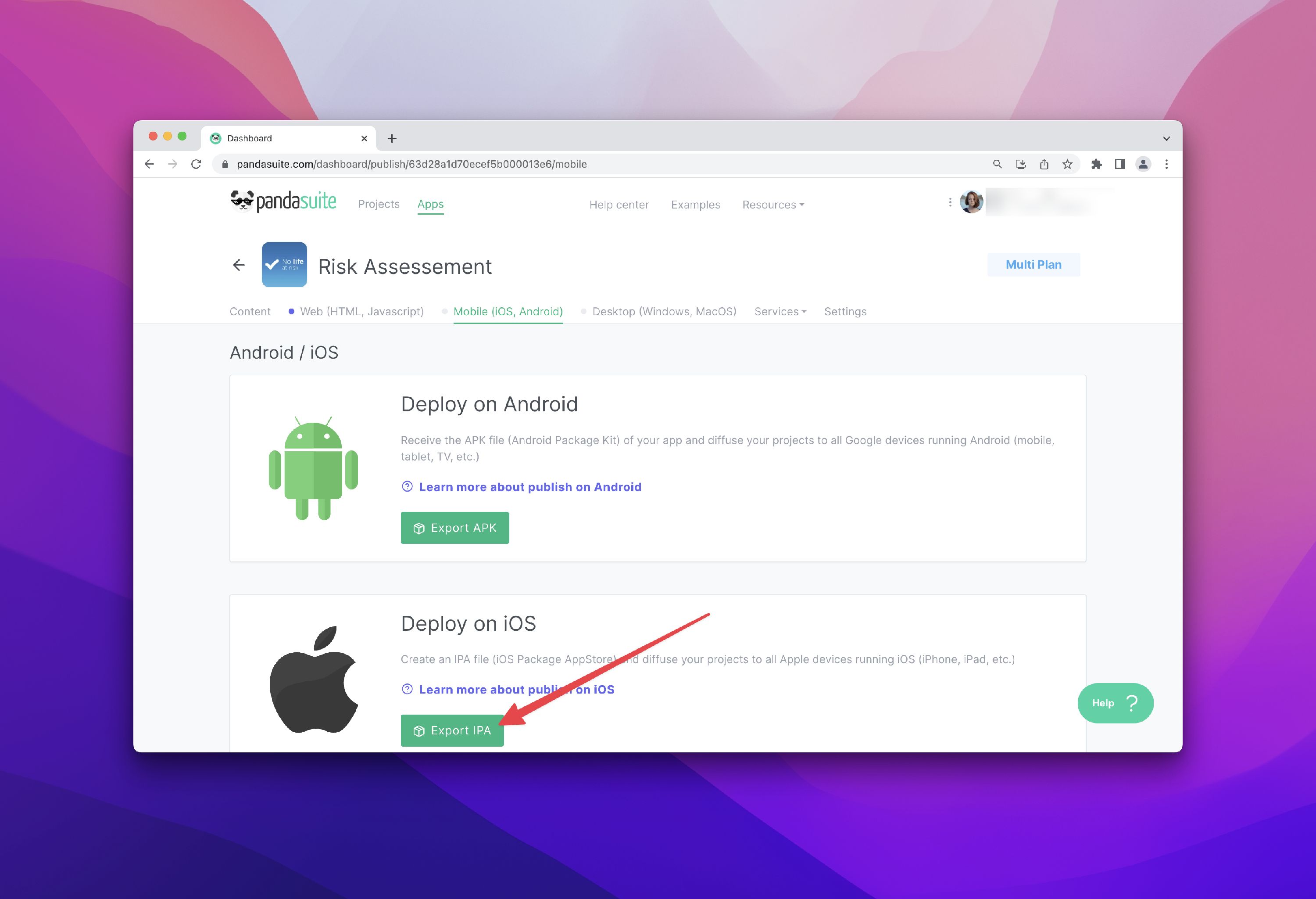 Form screen with export options