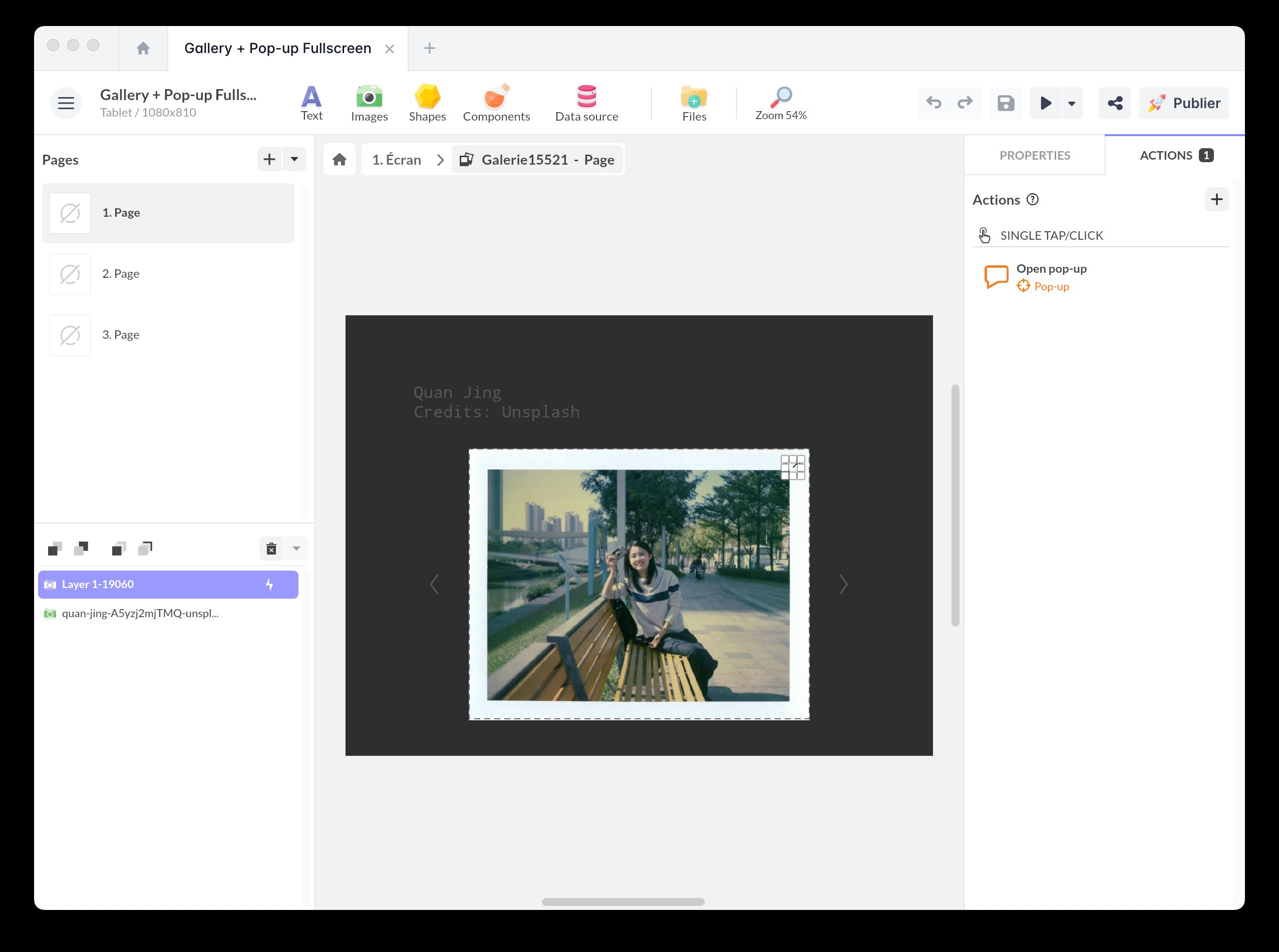 Open pop up from gallery