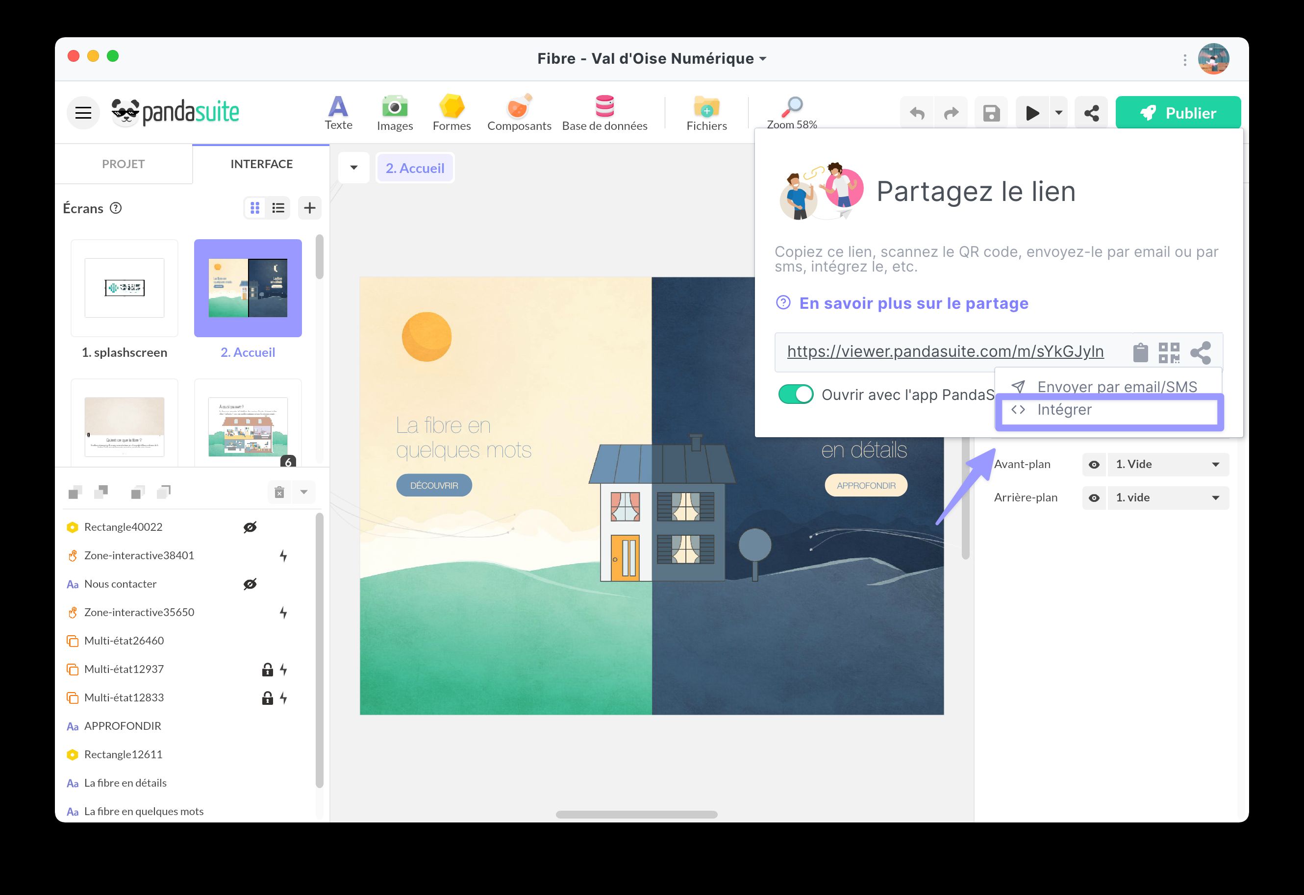 Icône de partage sur PandaSuite