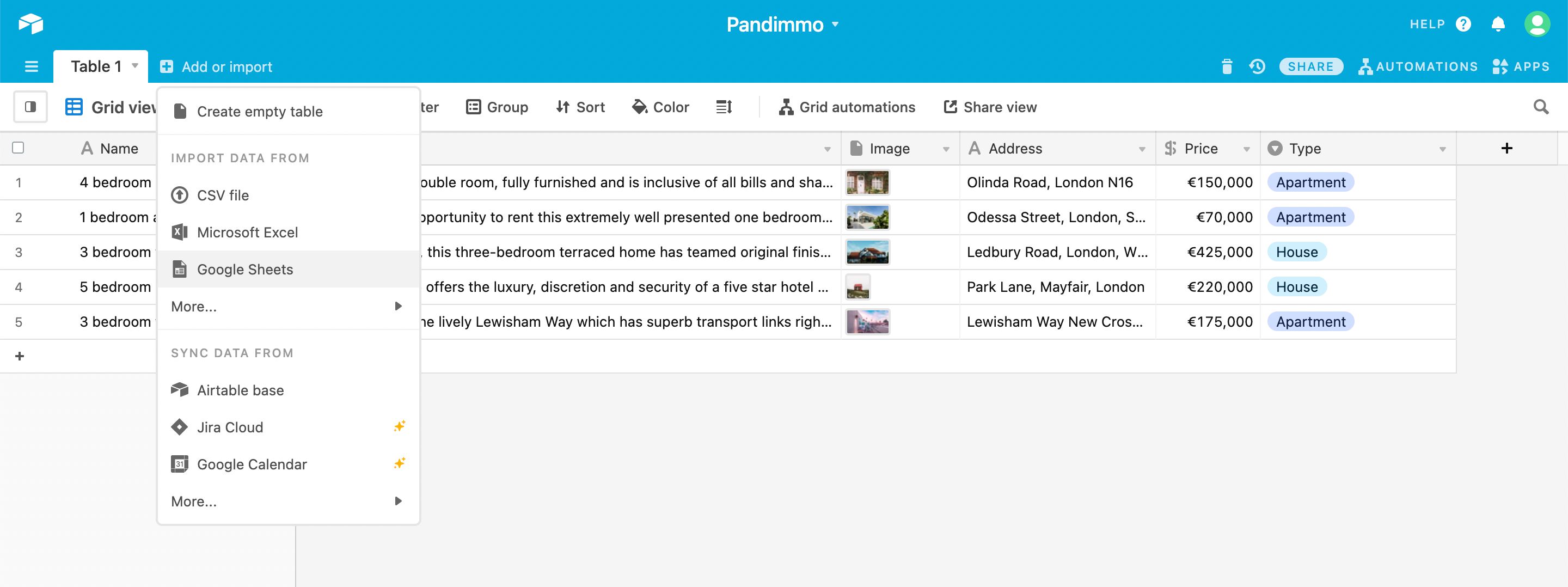 Import data into Airtable