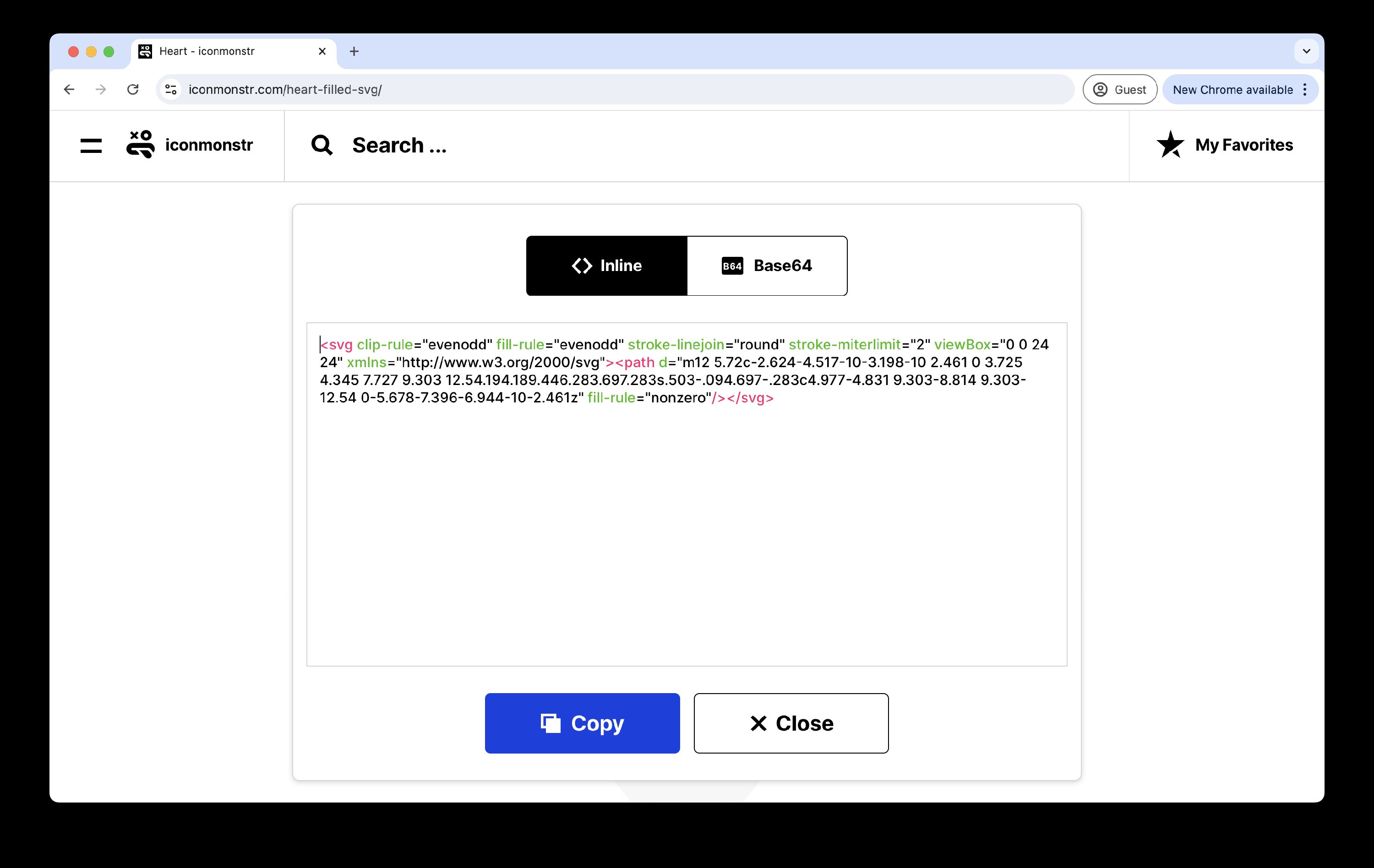 Importing an SVG by copy-pasting the code directly.