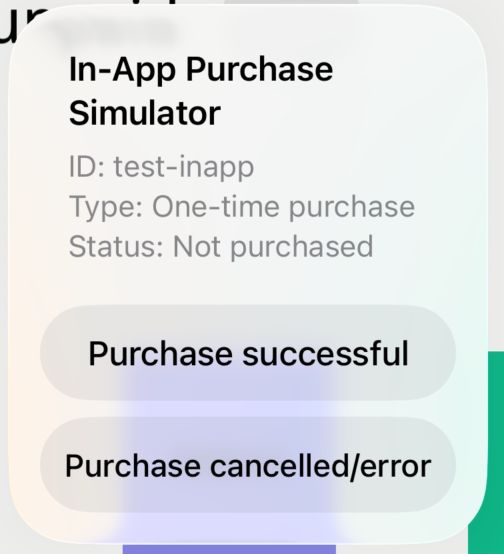 In-App Purchase Simulator dialog