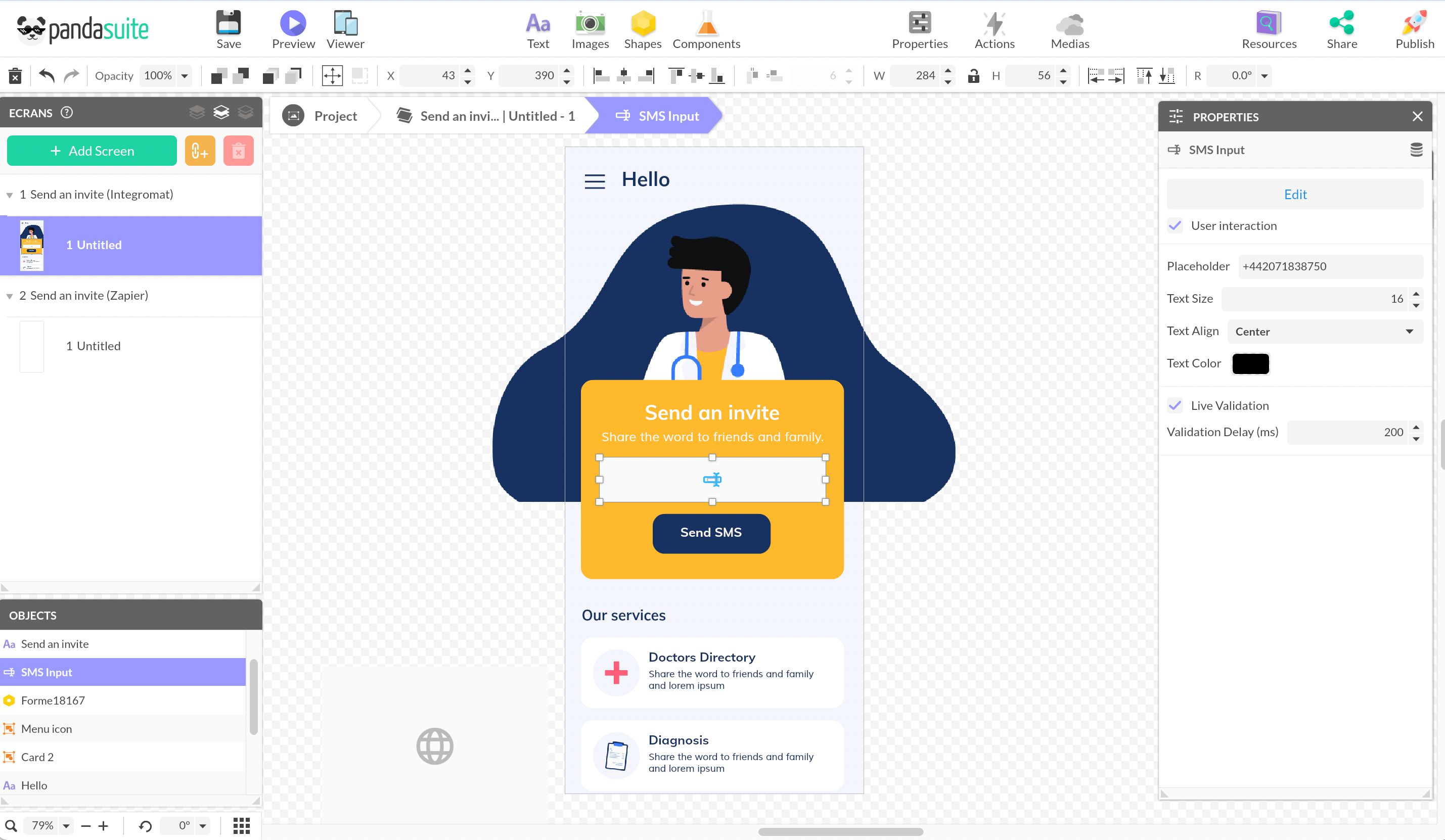 Inserting text input component in PandaSuite