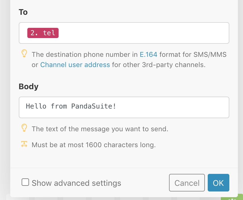 Message configuration in Twilio