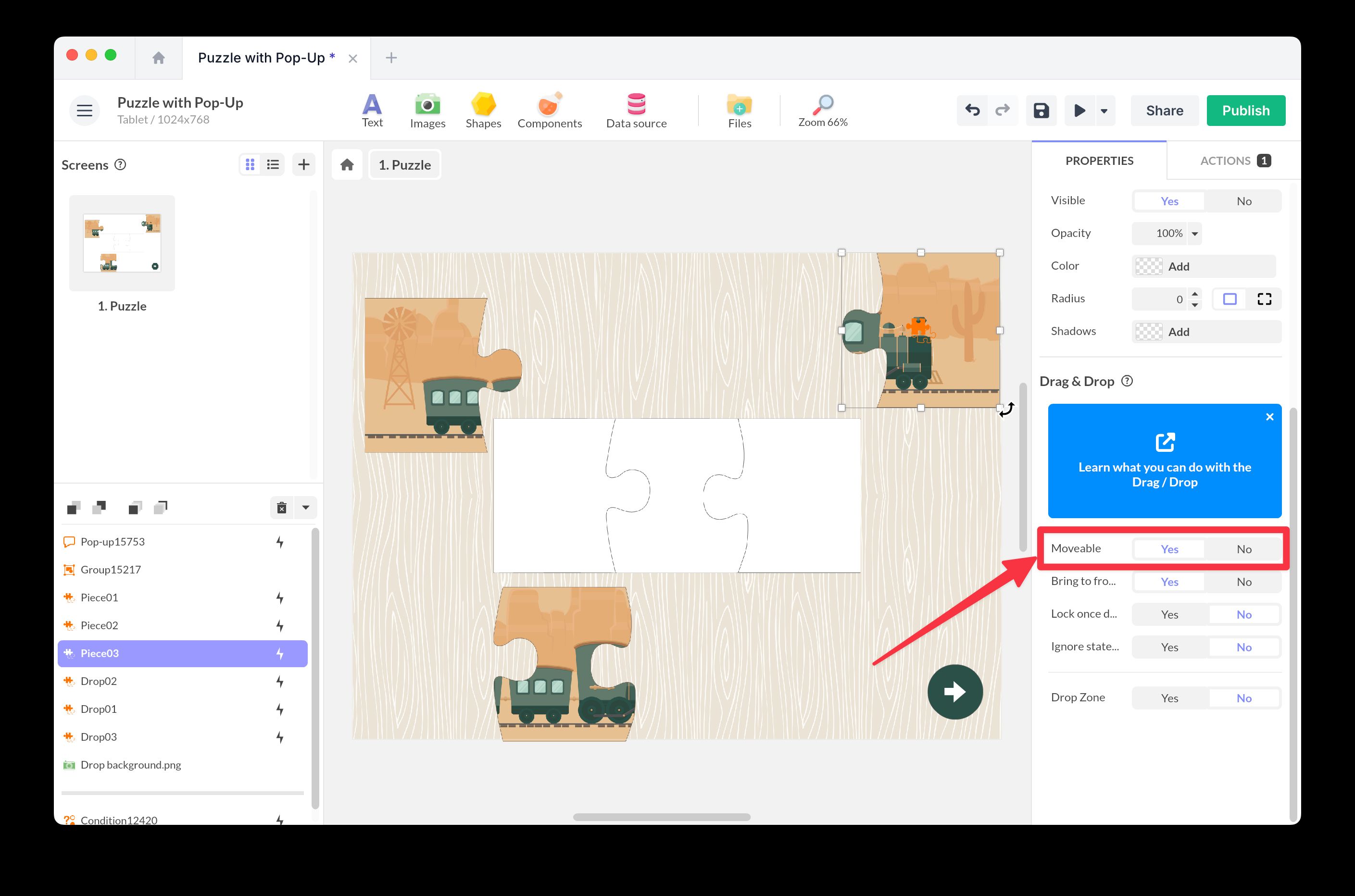 Moveable property settings