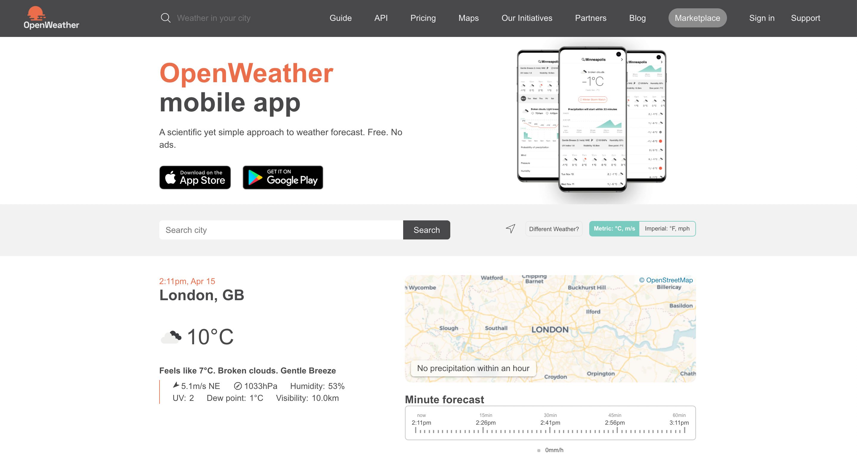 OpenWeather Website Screenshot