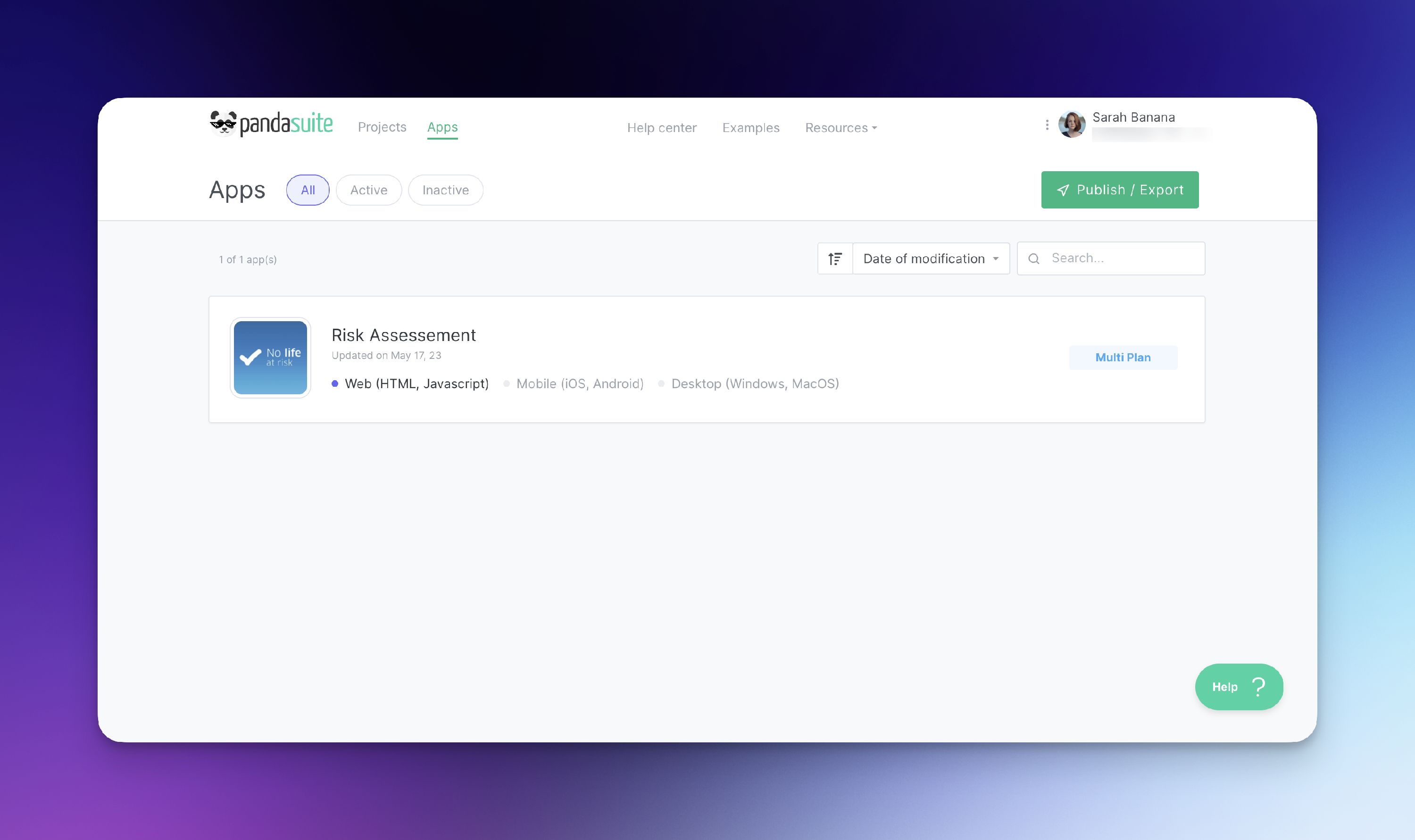 PandaSuite applications dashboard overview