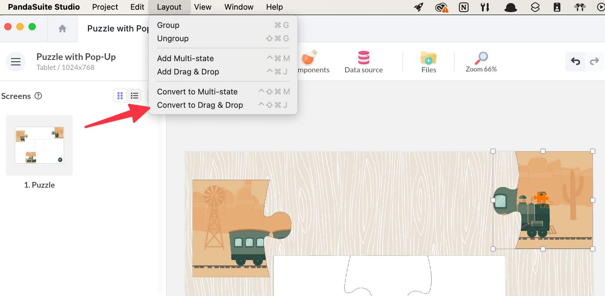 PandaSuite drag-and-drop component example