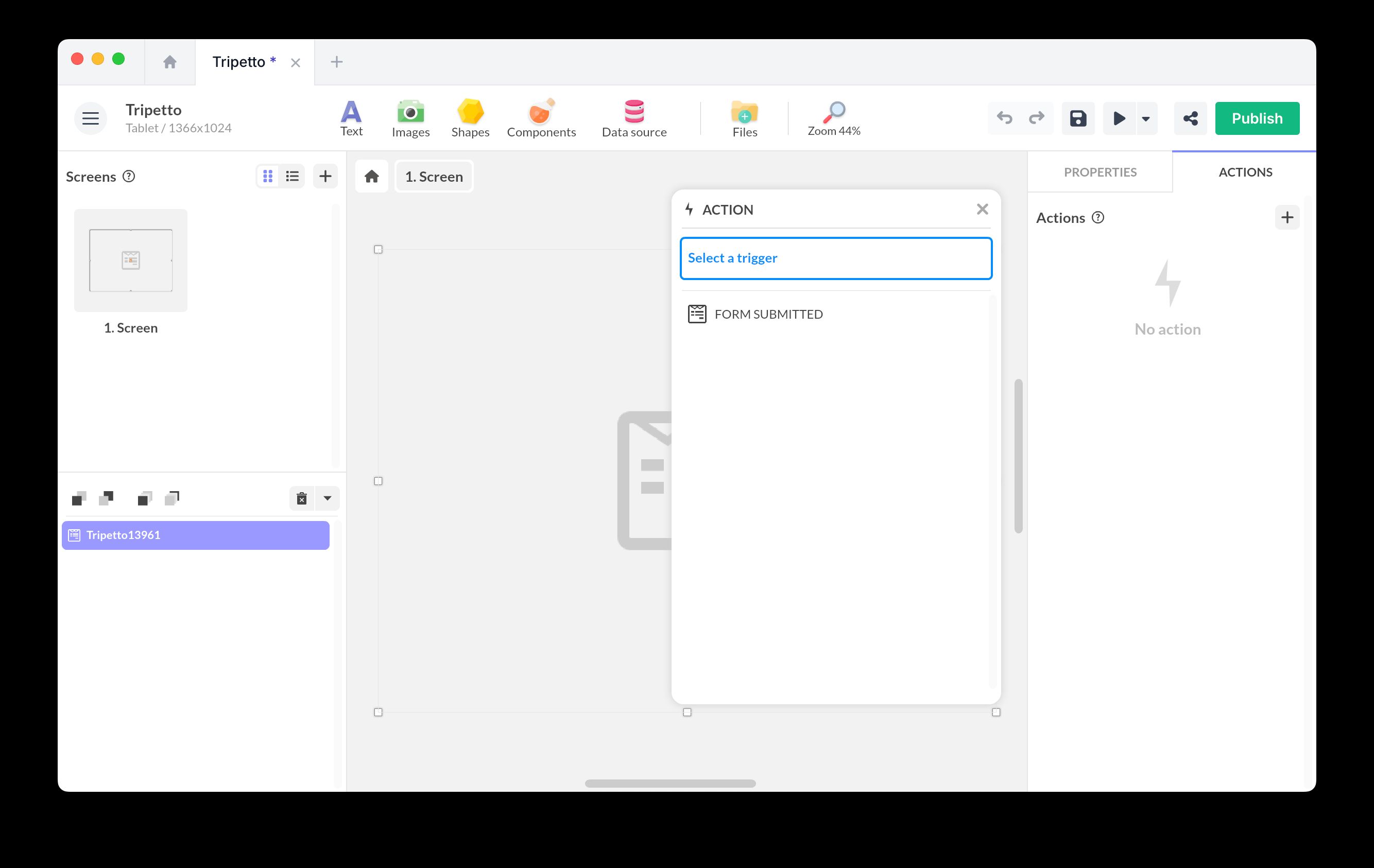 PandaSuite set action interface